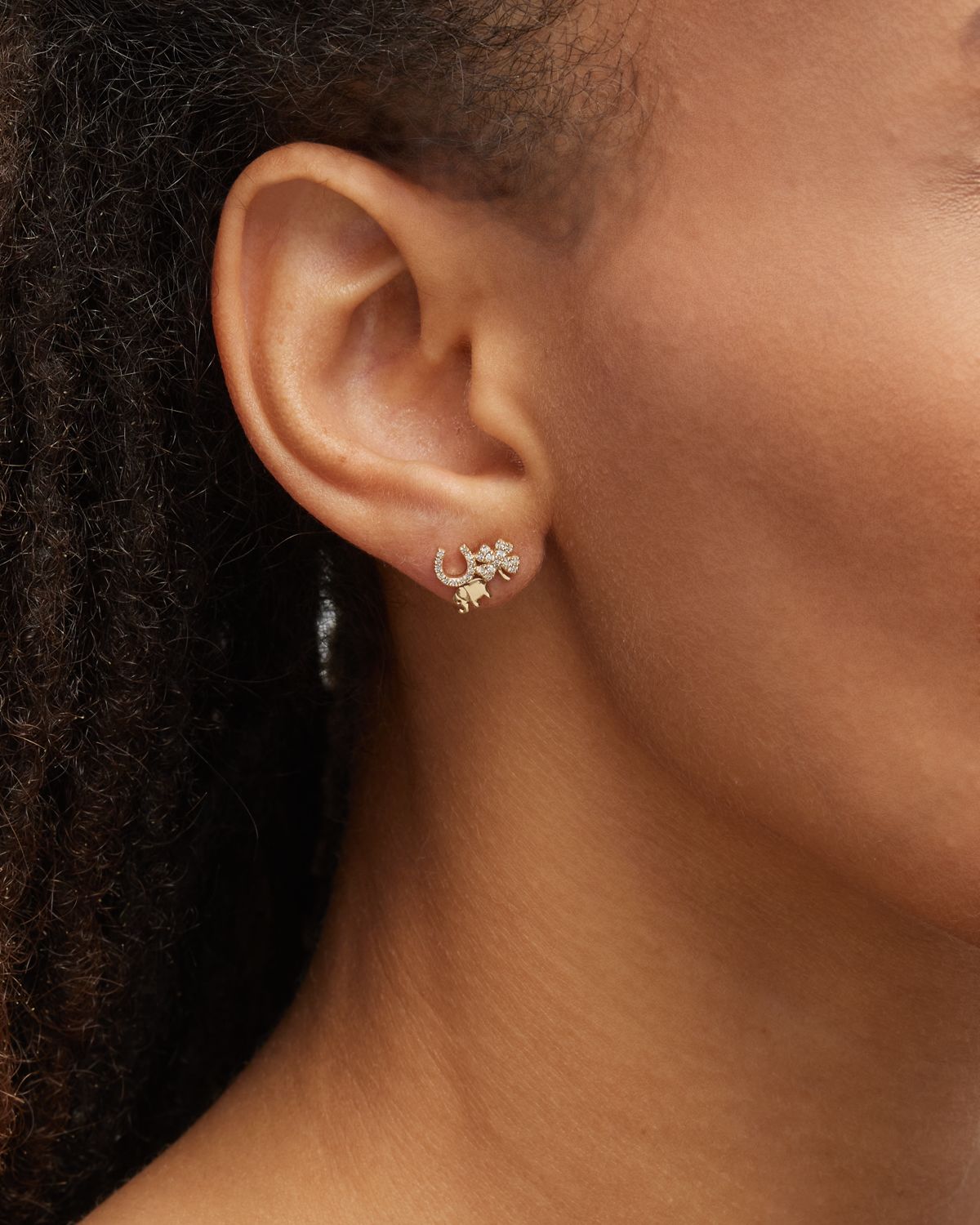 Sydney Evan 14k Gold Elephant Stud Earring with Diamonds