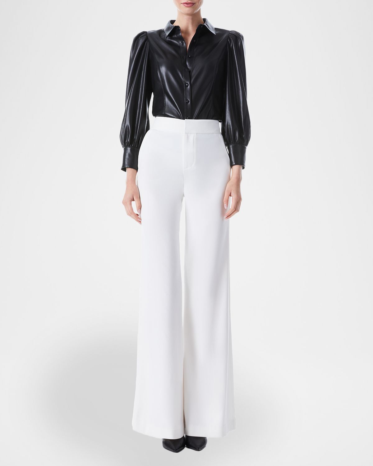 ALICE + OLIVIA Nadine Puff-Sleeve Vegan Leather Blouse