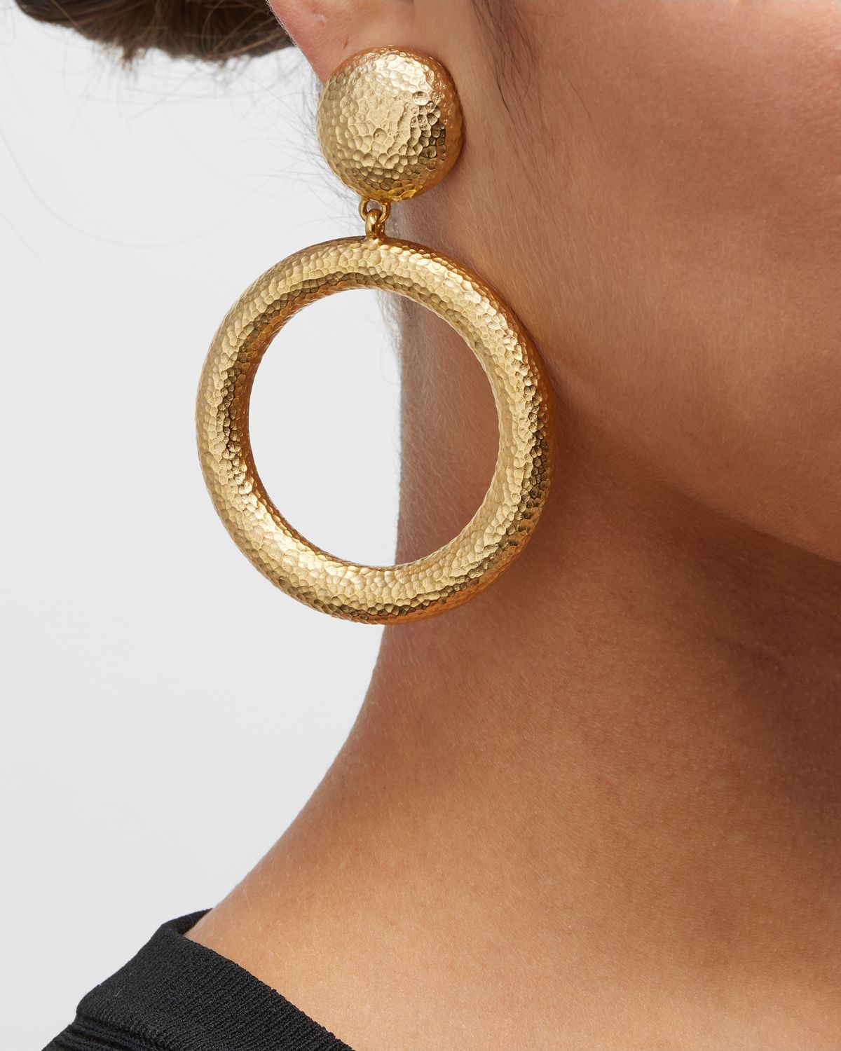 Ben-Amun Gold Hammered Hoop Drop Clip-On Earrings