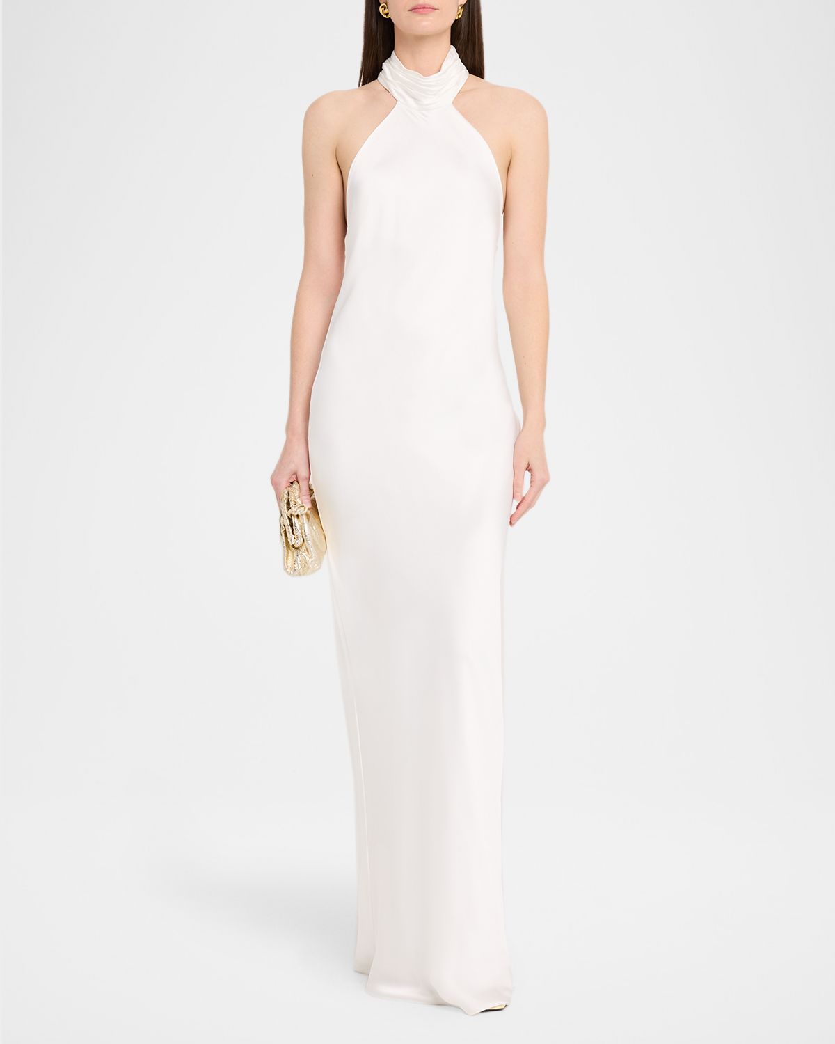Ramy Brook Tatiana Low-Cut Halter Column Gown