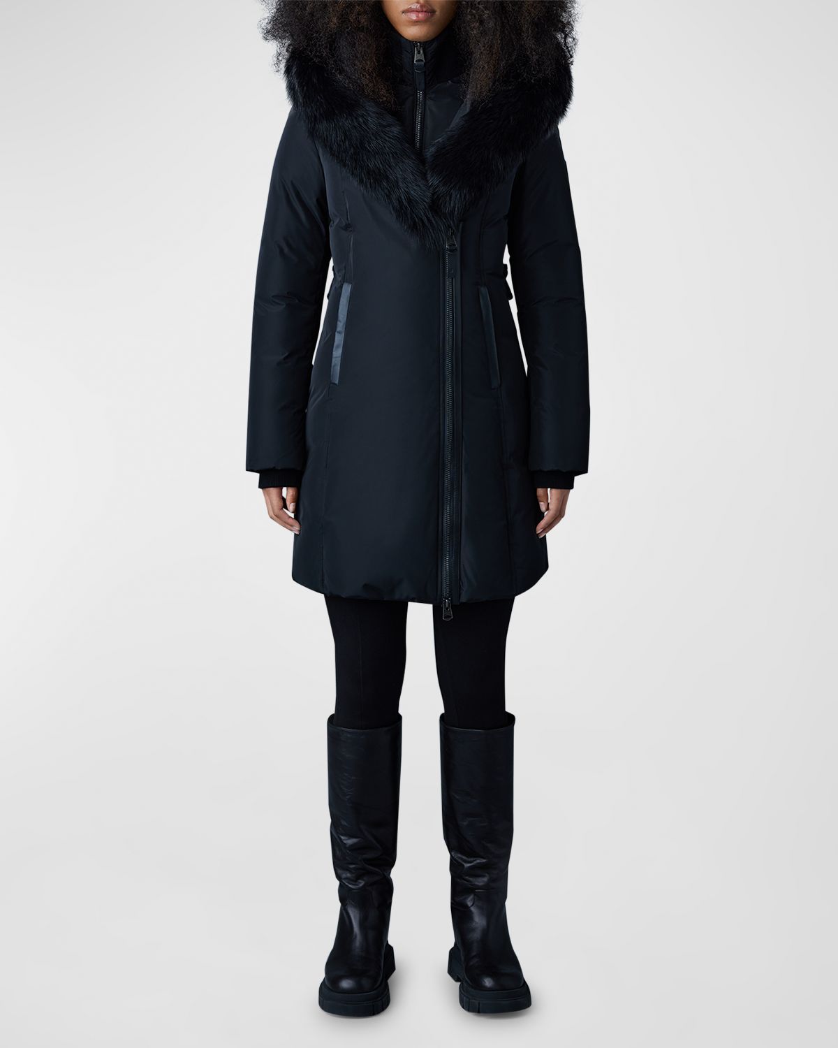 Mackage Kay Layered Parka Coat w/ Shearling Trim