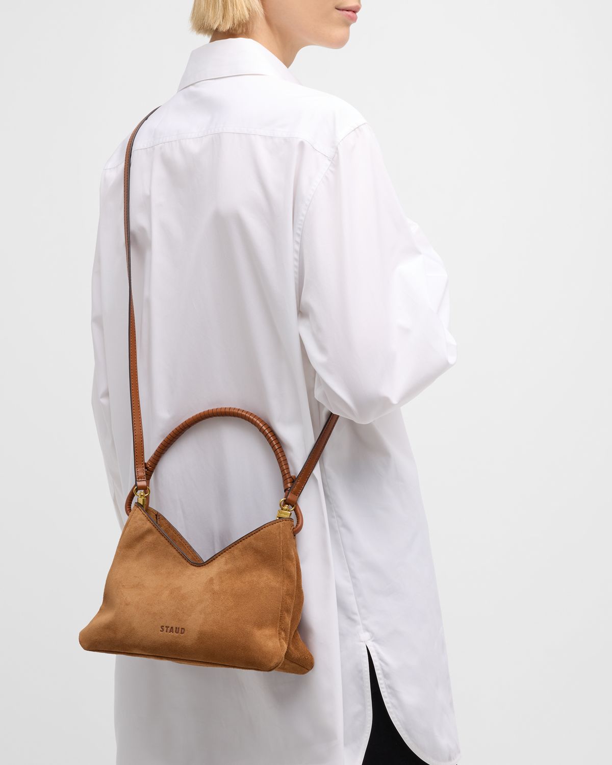STAUD Valerie Zip Suede Shoulder Bag