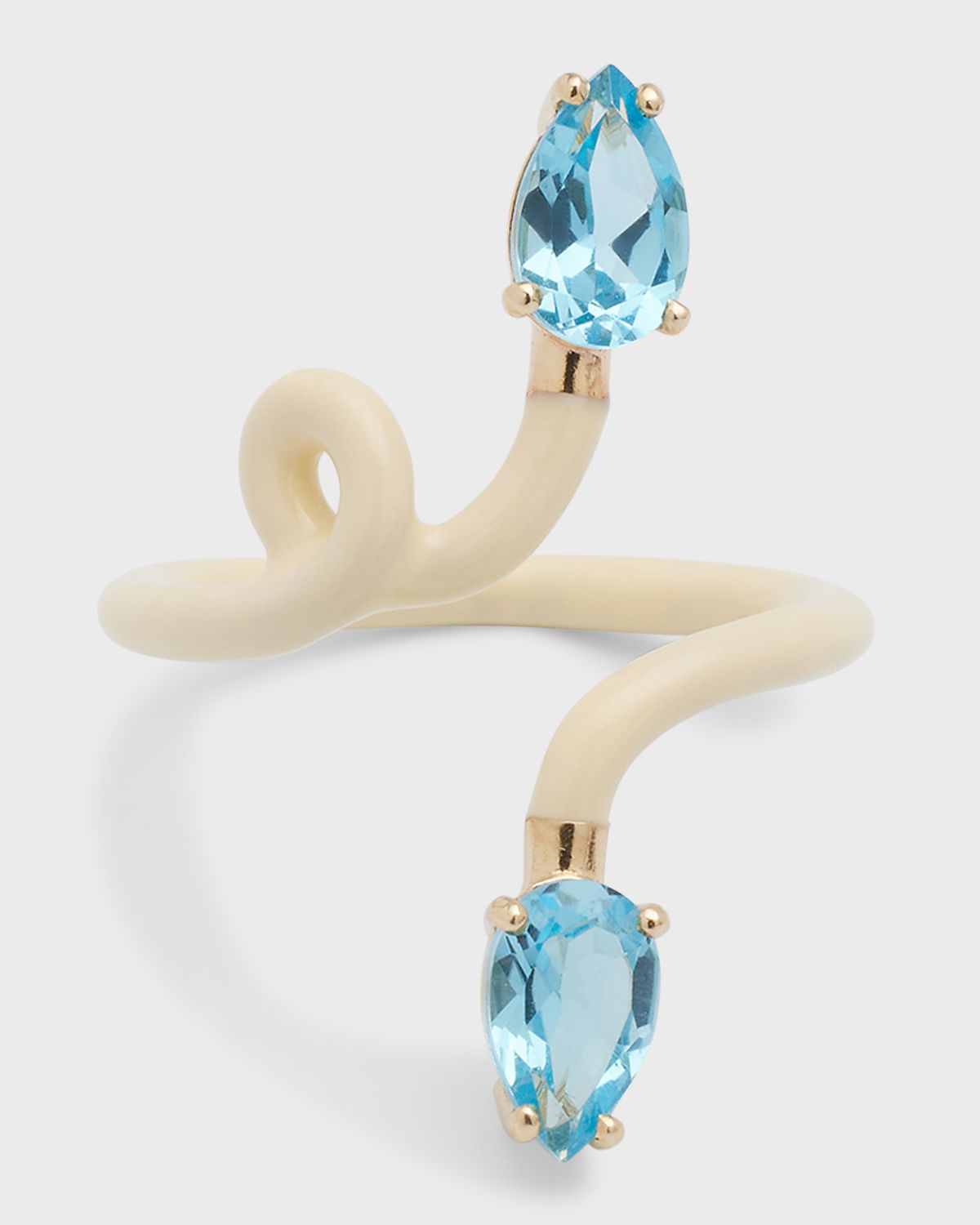 Bea Bongiasca B Double Vine Enamel Ring with Drop Cut Topaz