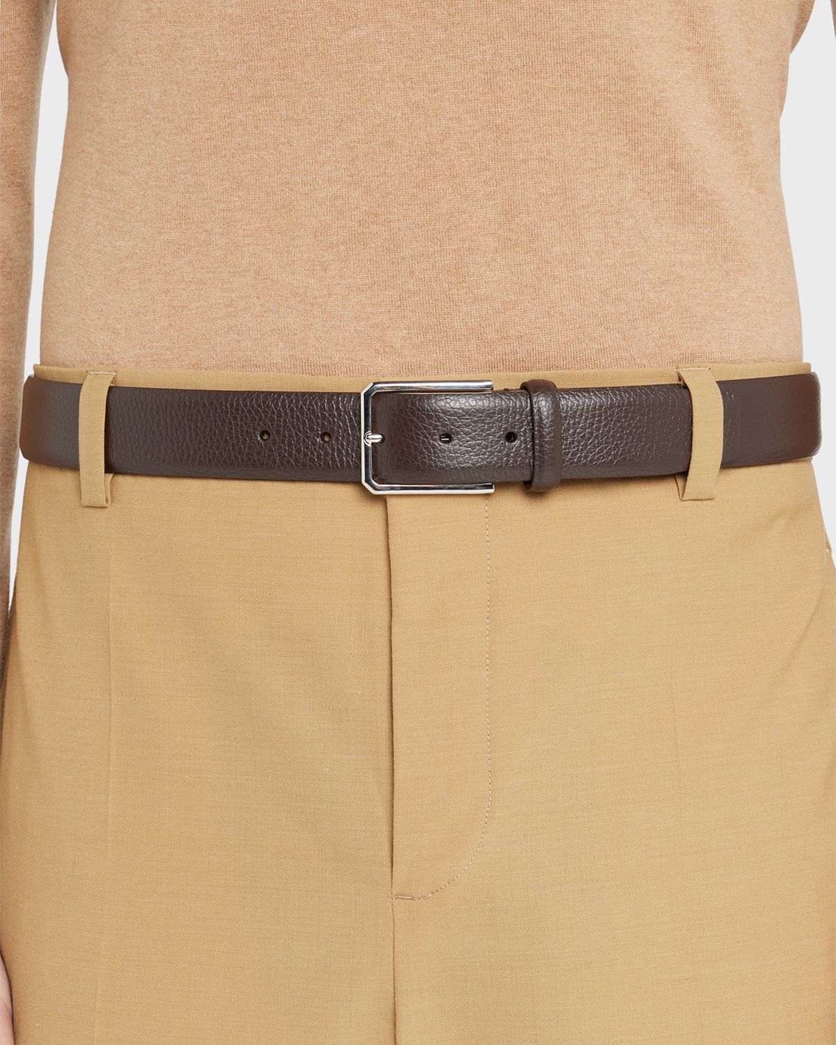 Santoni Men 's Rectangle Buckle Grained Leather Belt