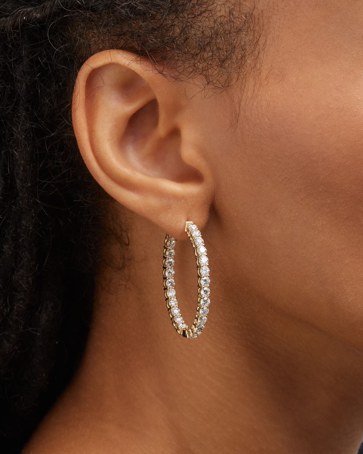 Neiman Marcus Diamonds 18K Yellow Gold Round Diamond GH/SI Medium Hoop Earrings