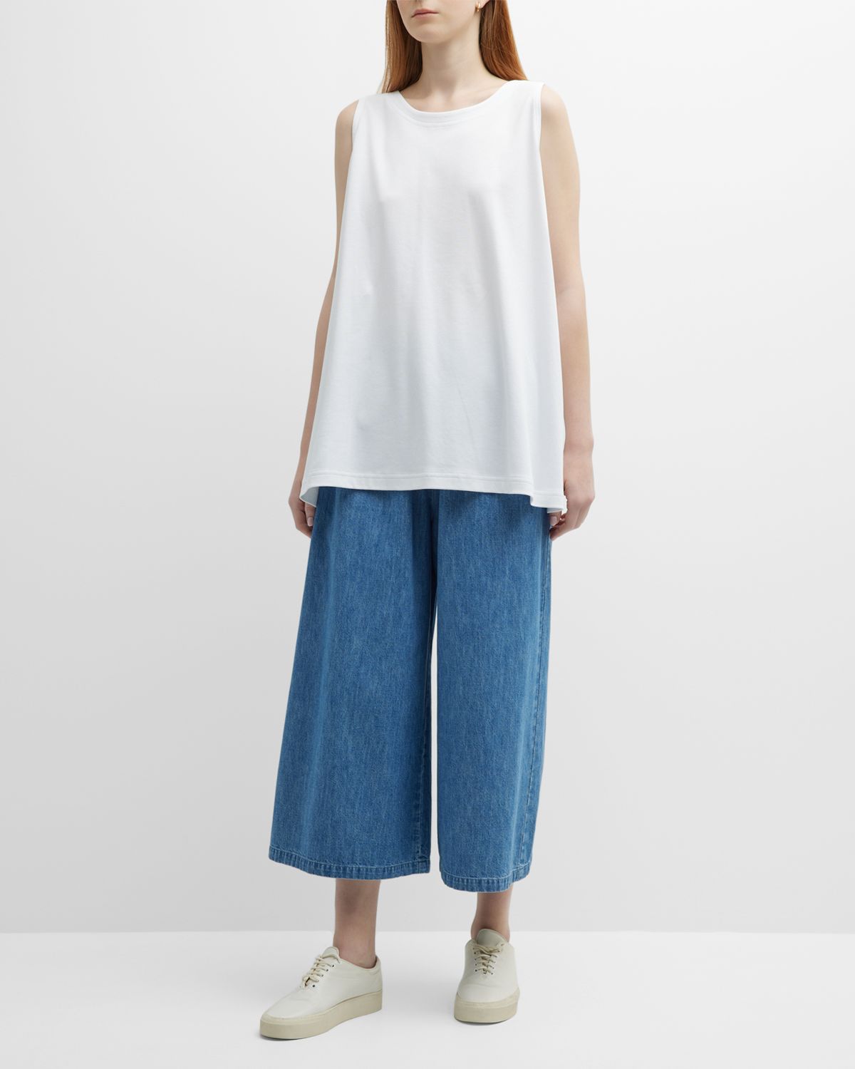 Eskandar A-Line Round-Neck Long Shell Top