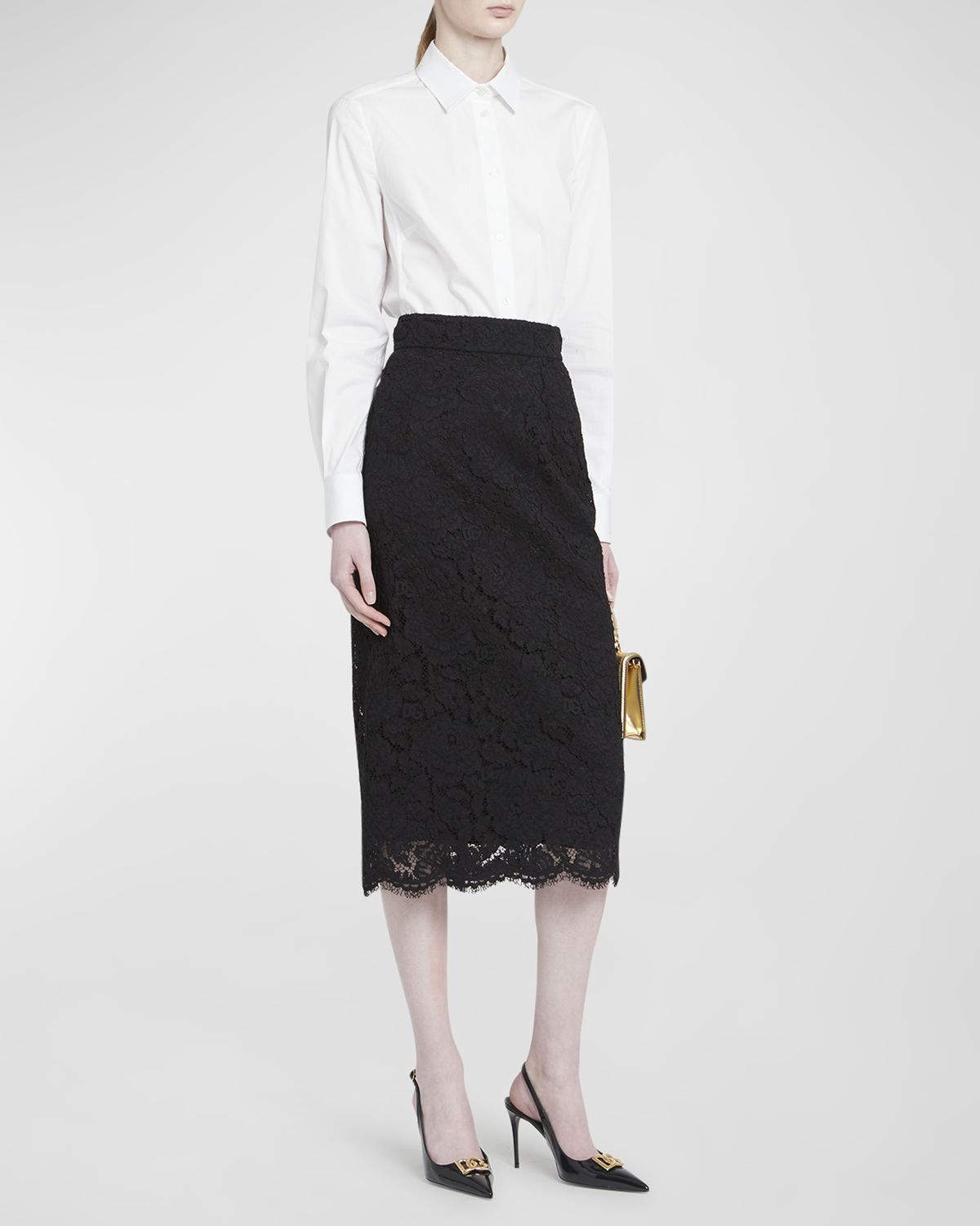 Dolce & Gabbana Lace Scalloped-Hem Midi Skirt