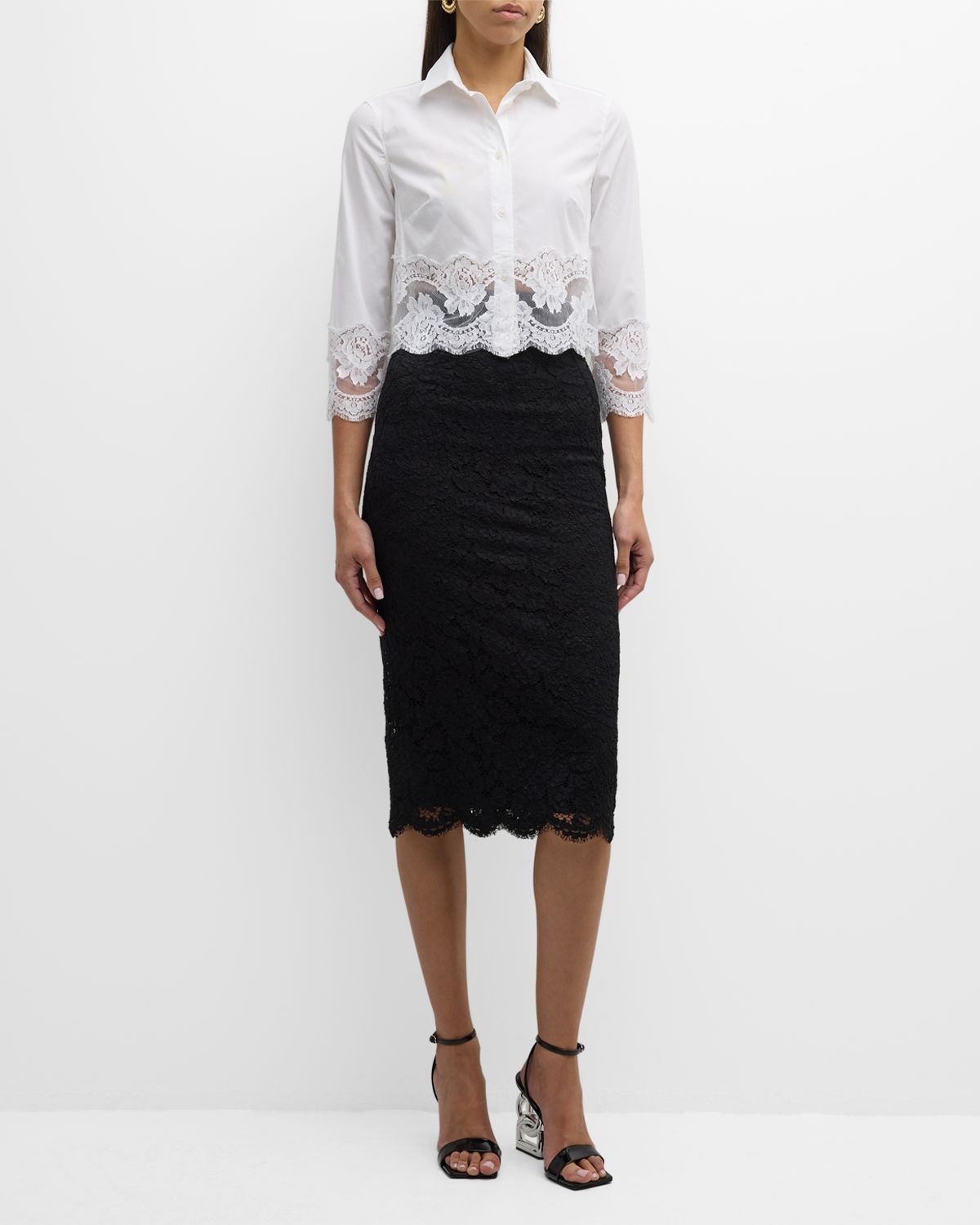Dolce & Gabbana Cropped Button-Front Blouse with Lace Trim