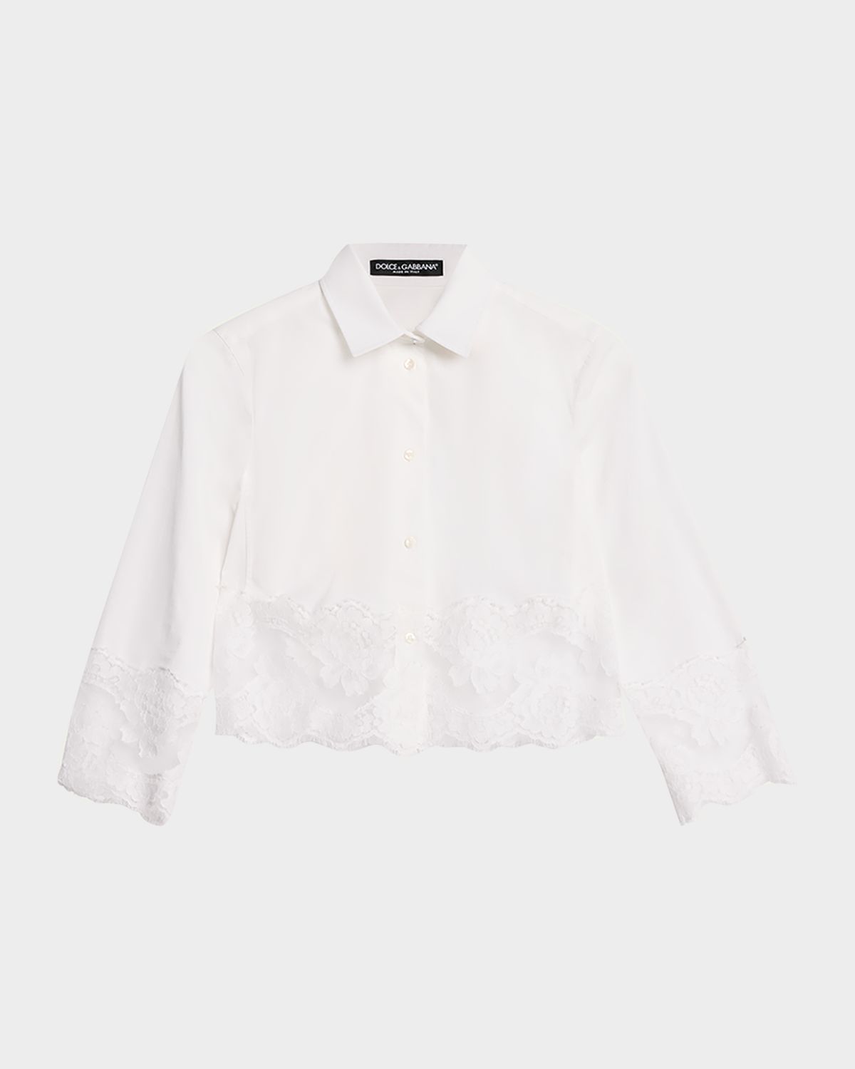Dolce & Gabbana Cropped Button-Front Blouse with Lace Trim