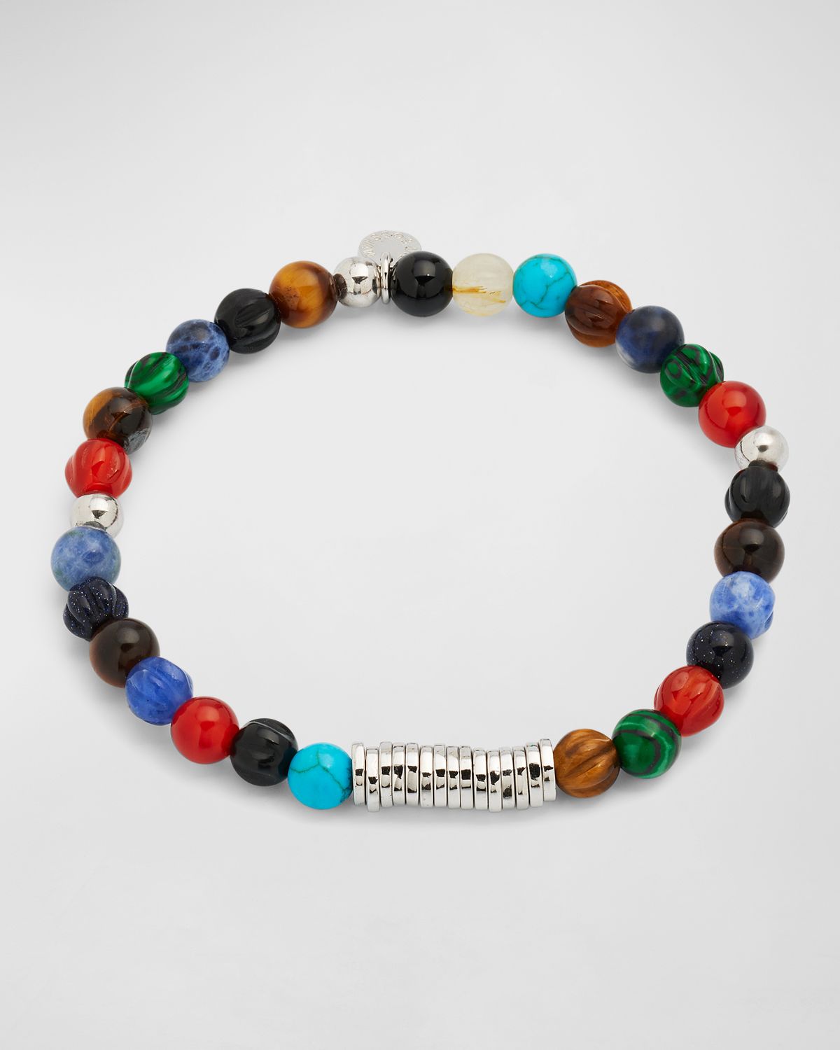 Tateossian Men 's Sterling Silver Discs Multicolor Stones Bracelet
