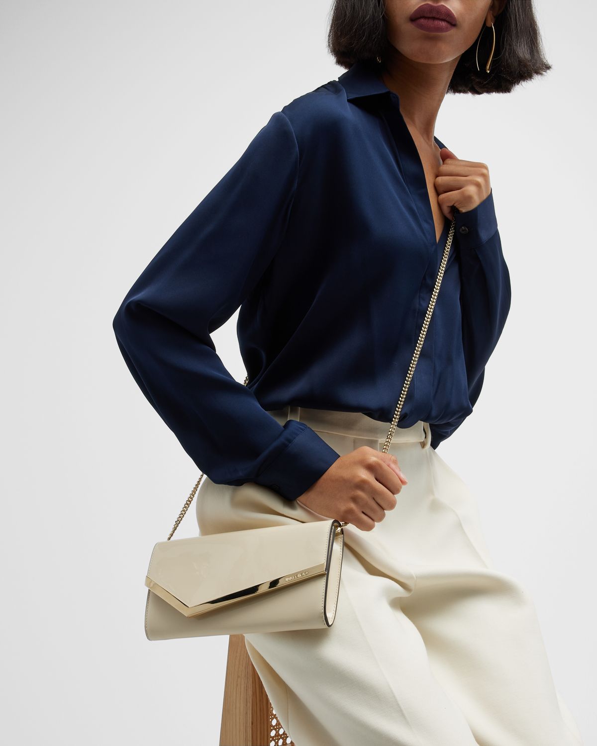 Jimmy Choo Emmie Flap Patent Leather Clutch Bag