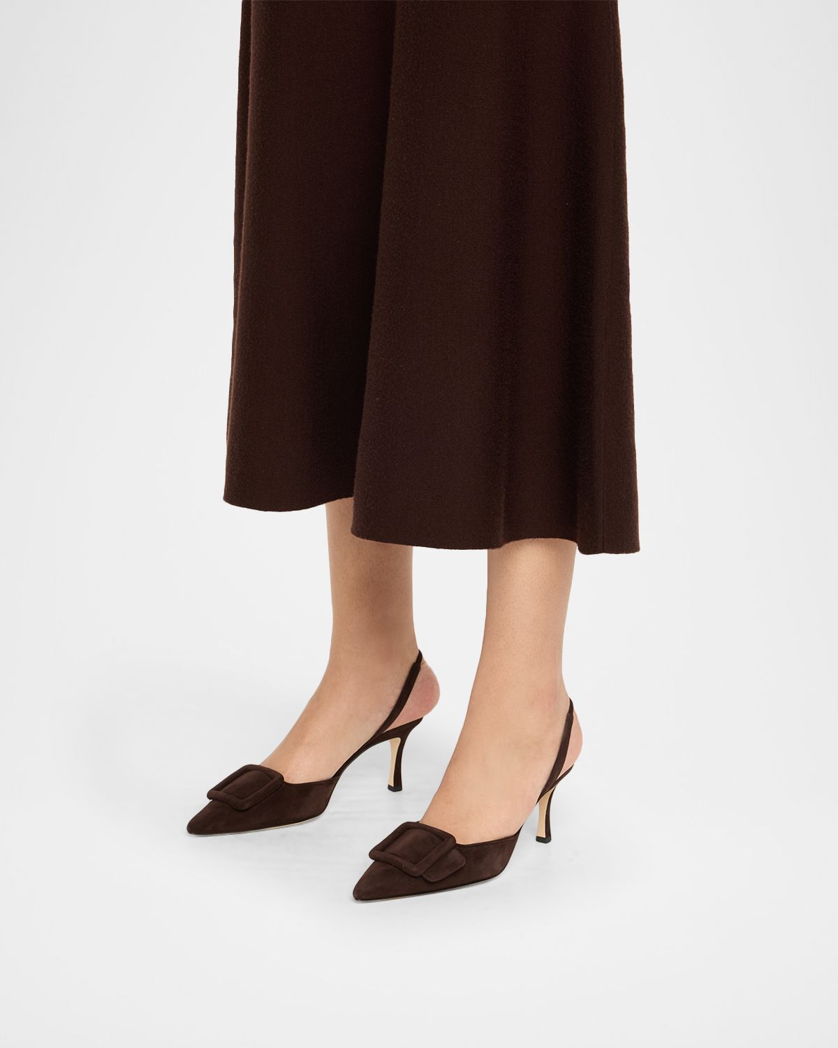 Manolo Blahnik Maysli Suede Buckle Halter Pumps