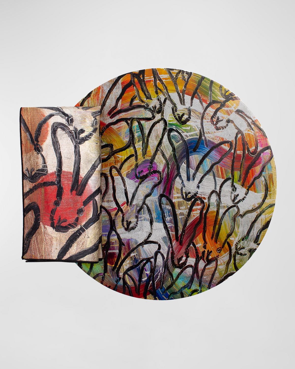 Hunt Slonem Totem Bunnies 15" Round Lacquer Placemat