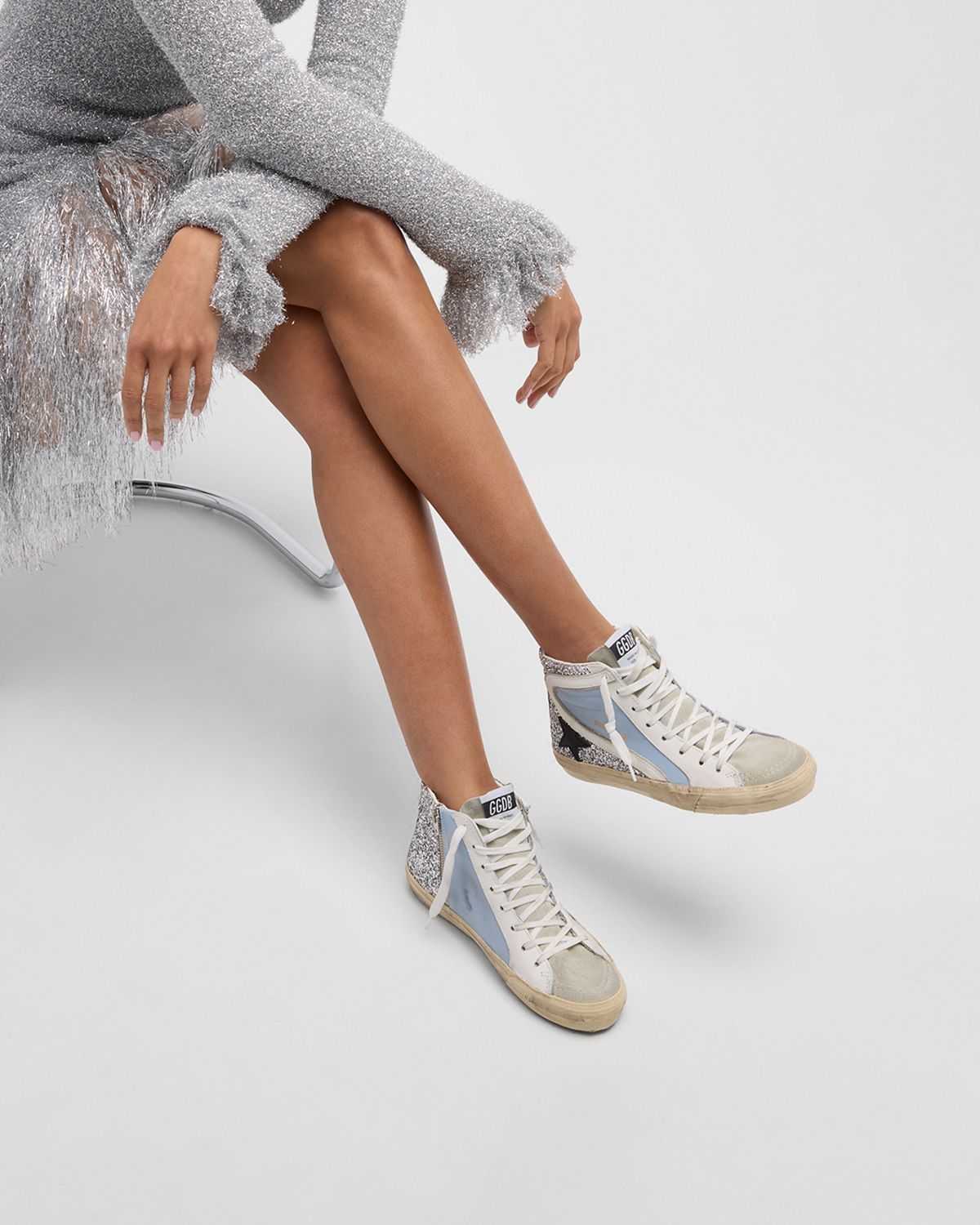 Golden Goose Slide Mid-Top Glitter Leather Sneakers
