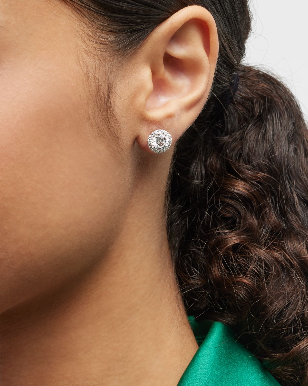 Neiman Marcus Lab Grown Diamonds Lab Grown Diamond 18K White Gold Round Halo Stud Earrings, 2.4tcw