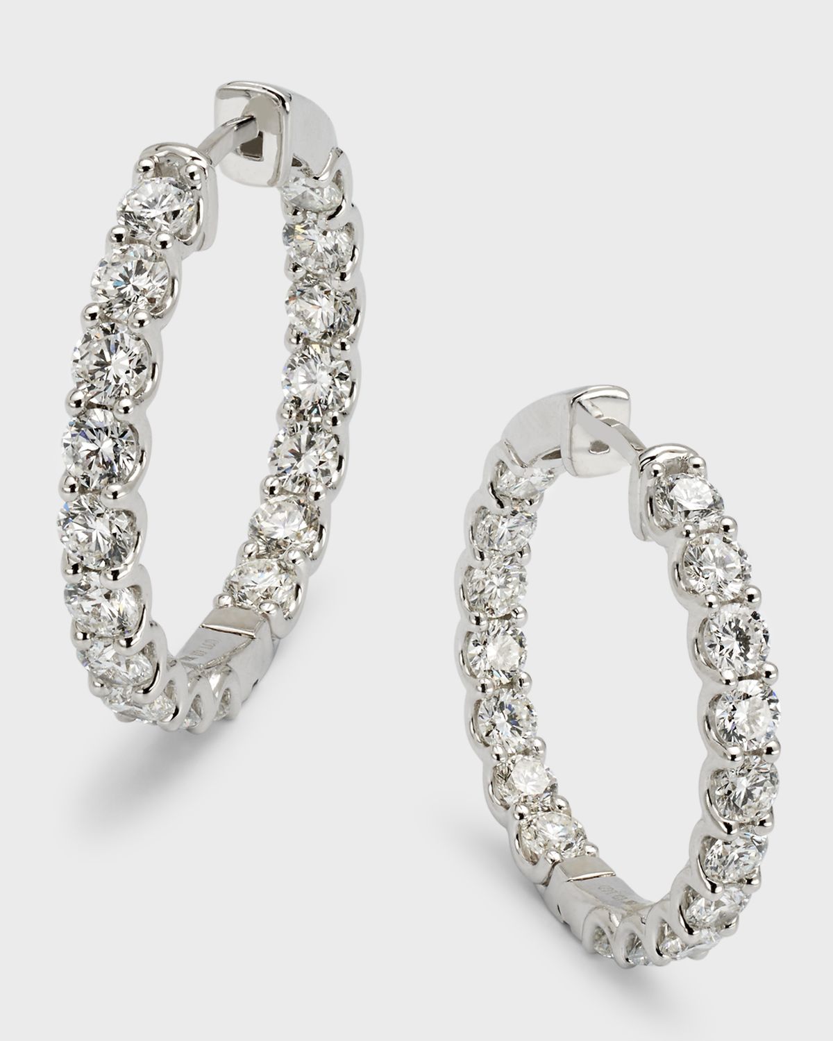 Neiman Marcus Lab Grown Diamonds 18K White Gold Round Diamond Hoop Earrings, 1"L