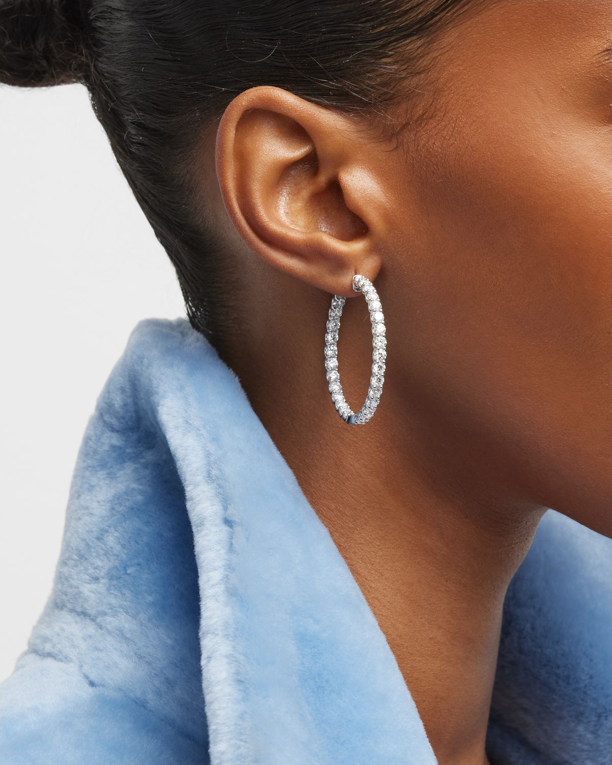 Neiman Marcus Lab Grown Diamonds Lab Grown Diamond 18K White Gold Round Hoop Earrings, 1.5"L, 6.7tcw