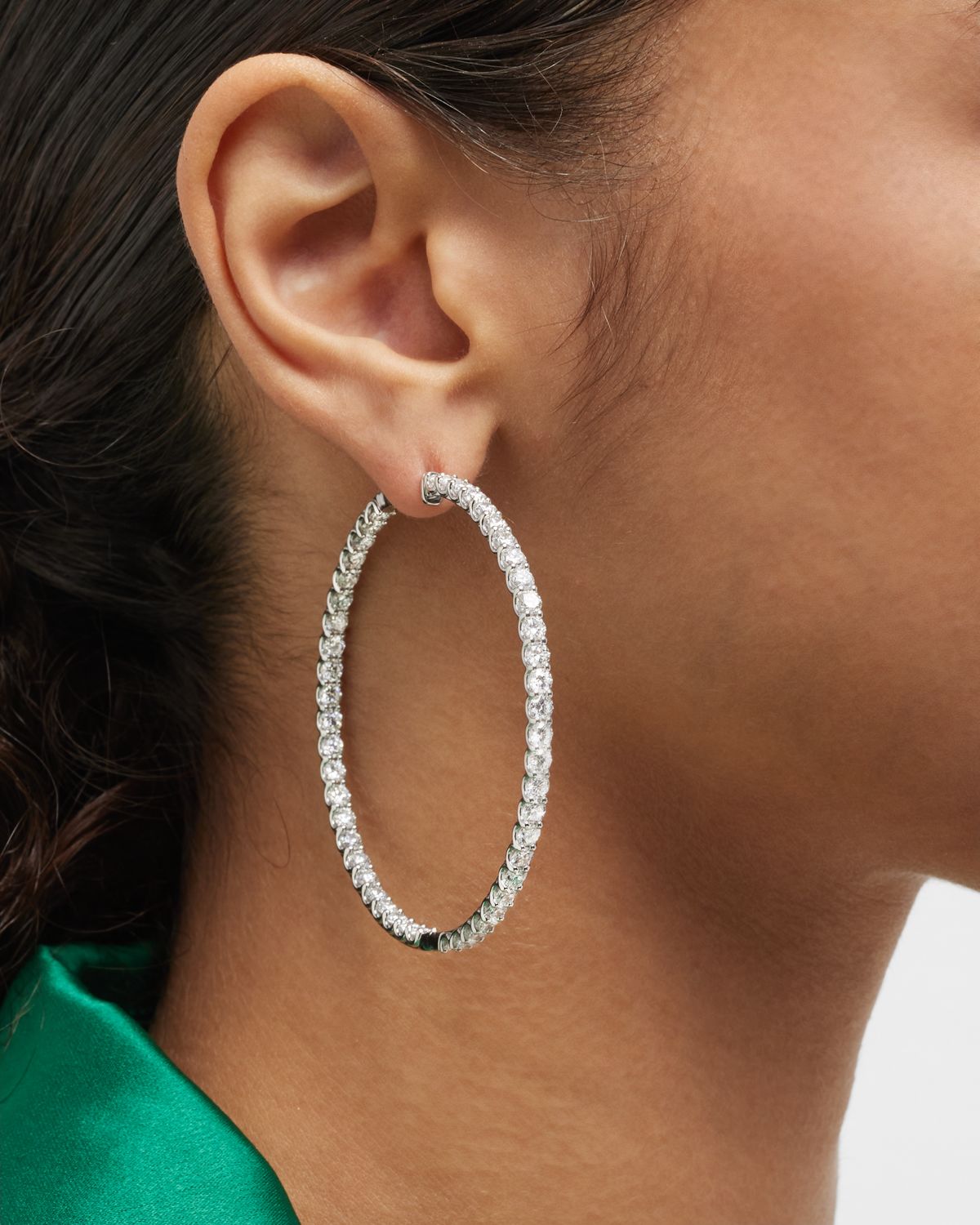 Neiman Marcus Lab Grown Diamonds Lab Grown Diamond 18K White Gold Round Hoop Earrings, 2.5"L, 12.5tcw