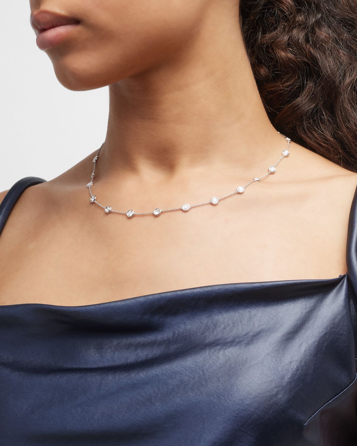 Neiman Marcus Lab Grown Diamonds 18K White Gold Round Lab Grown Diamond By-the-Yard Necklace, 18"L, 4.0tcw