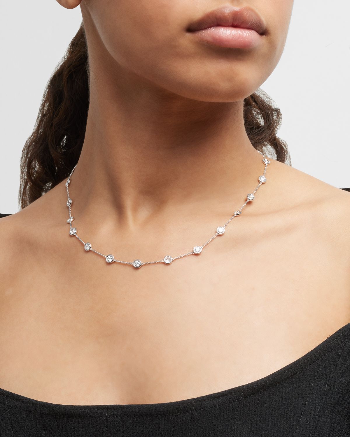 Neiman Marcus Lab Grown Diamonds 18K White Gold Round Lab Grown Diamond By-the-Yard Necklace, 18"L, 5.0tcw