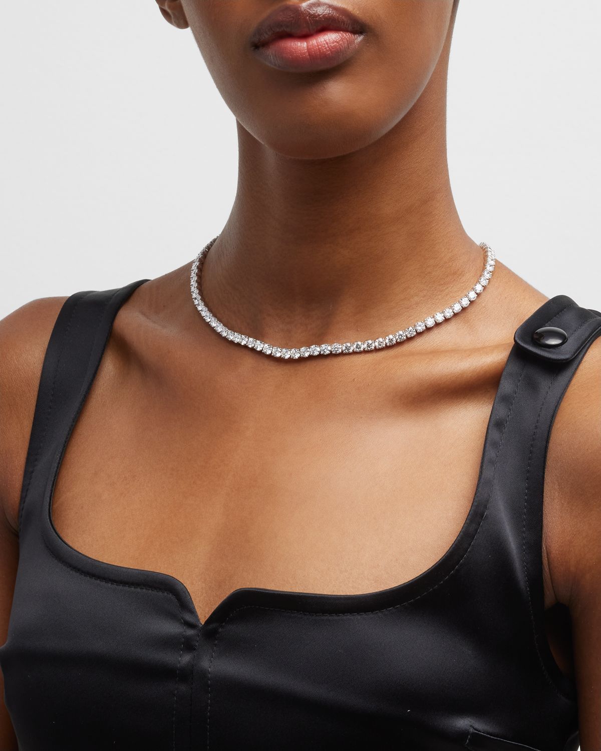 Neiman Marcus Lab Grown Diamonds Lab Grown Diamond 18K White Gold Round Line Necklace, 17"L