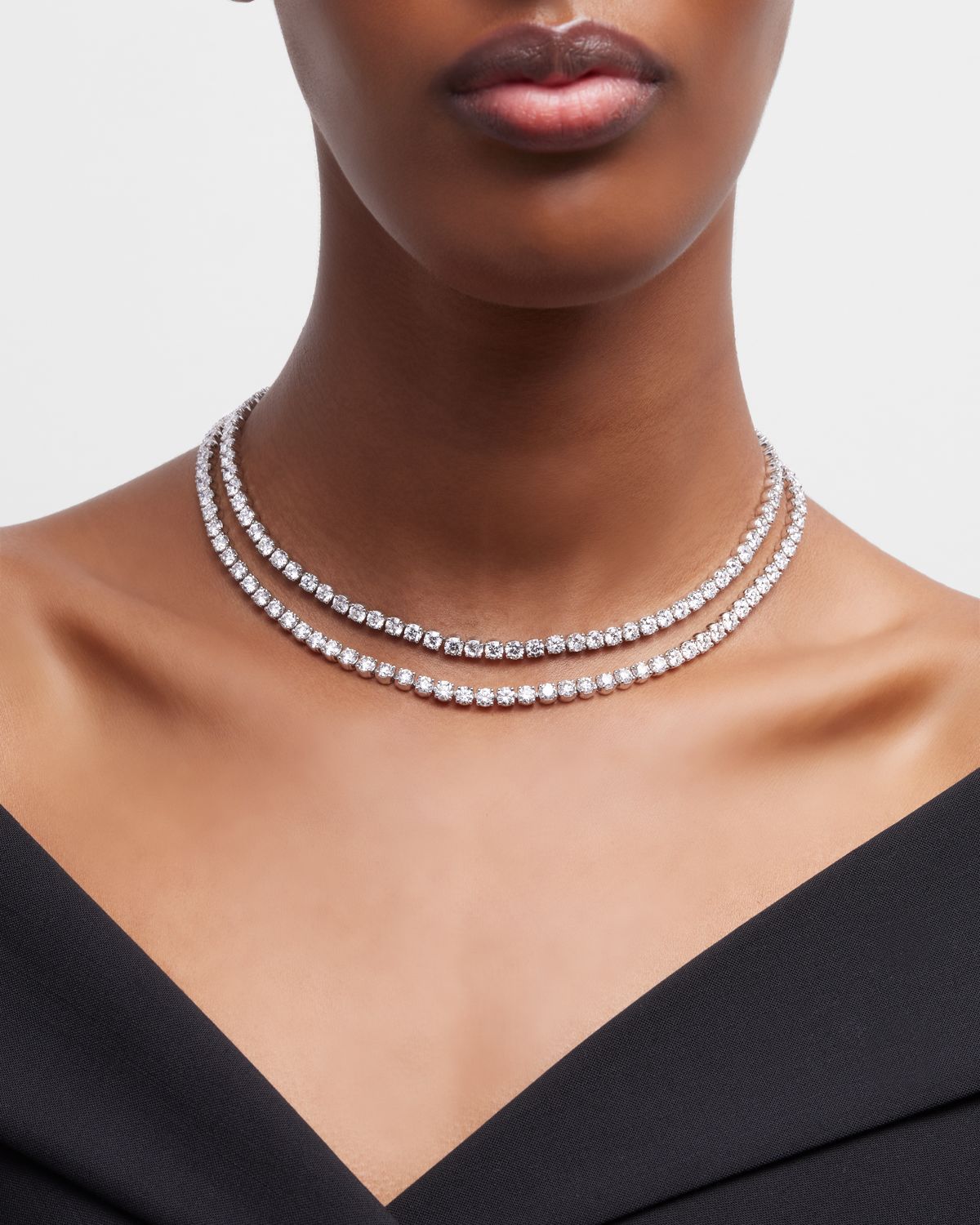 Neiman Marcus Lab Grown Diamonds Lab Grown Diamond 18K White Gold Round Diamond Line Necklace. 30"L