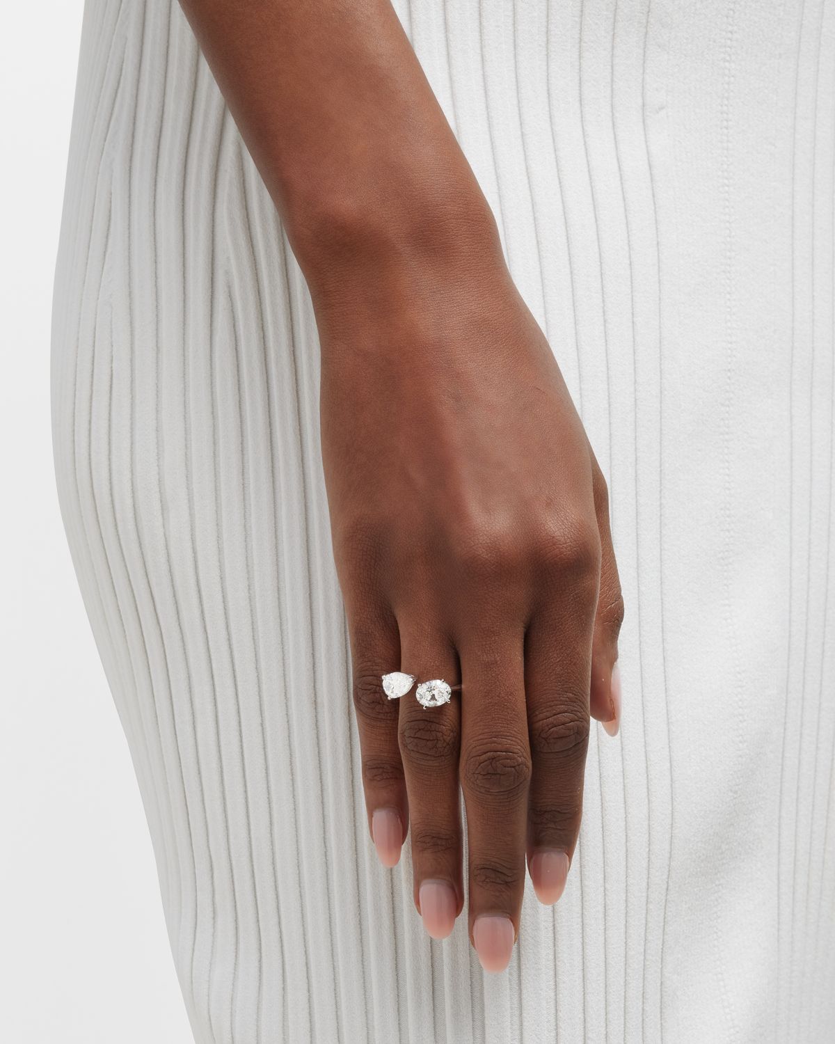 Neiman Marcus Lab Grown Diamonds Lab Grown Diamond 18K White Gold Pear-Shape and Oval Bypass Ring, Size 6