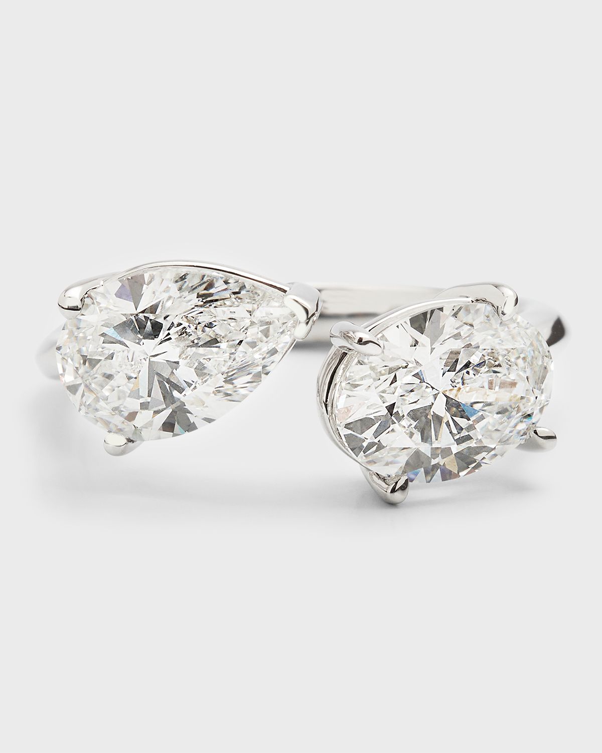 Neiman Marcus Lab Grown Diamonds Lab Grown Diamond 18K White Gold Pear-Shape and Oval Bypass Ring, Size 6