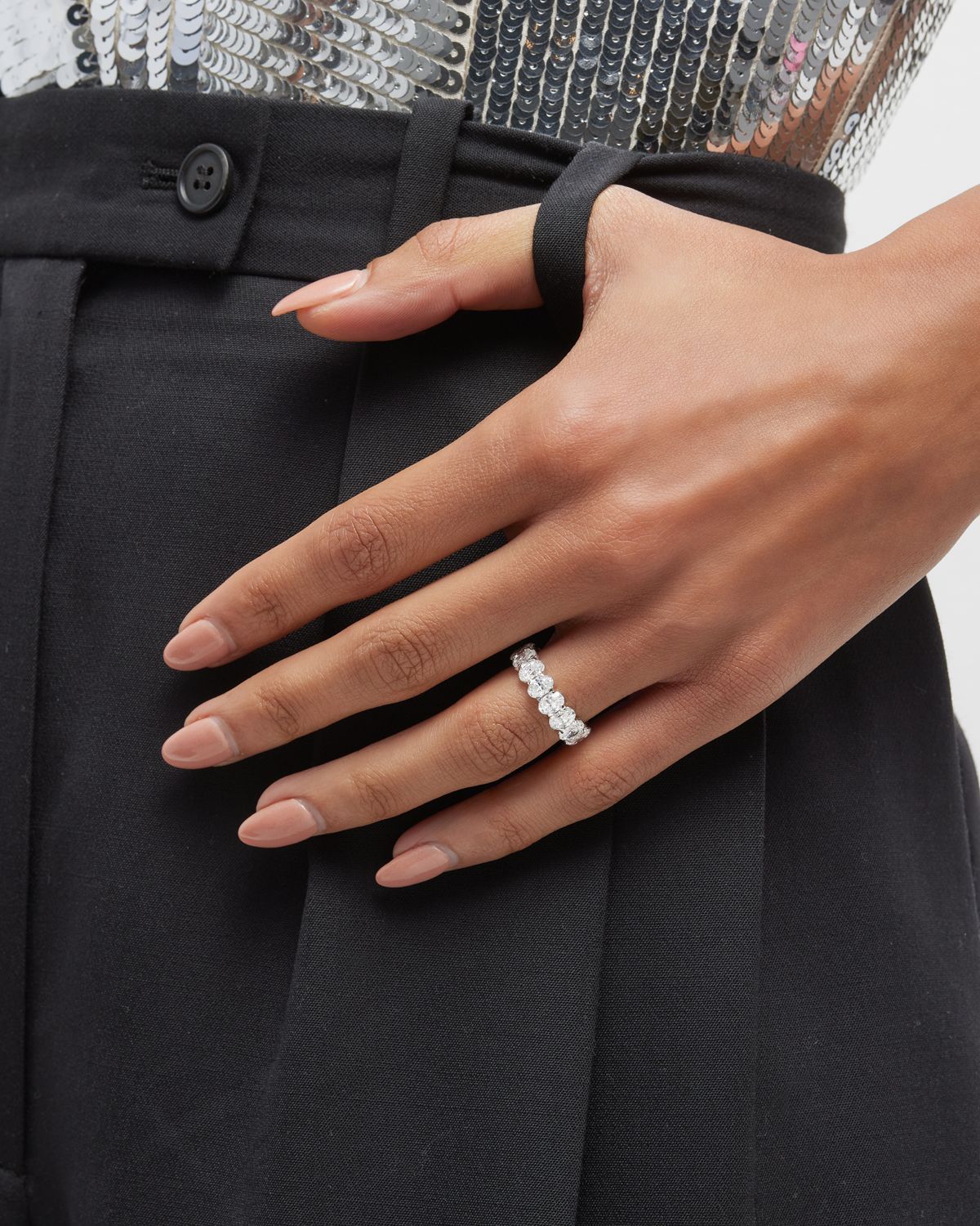 Neiman Marcus Lab Grown Diamonds Lab Grown Diamond 18K White Gold Oval Eternity Ring, Size 6, 5.0tcw