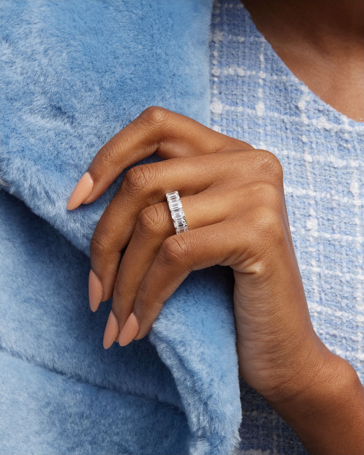 Neiman Marcus Lab Grown Diamonds Emerald-Cut Lab Grown Diamond 18K White Gold Eternity Band Ring, Size 6