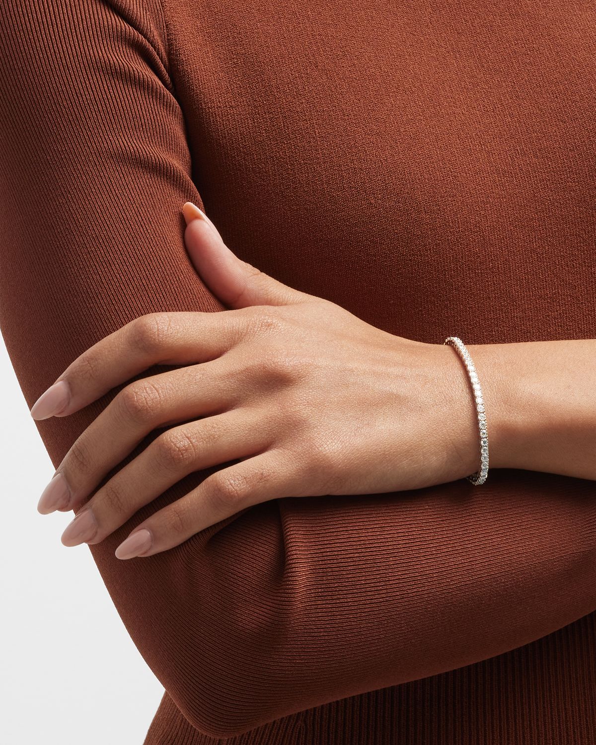 Neiman Marcus Lab Grown Diamonds 18K White Gold Round Lab Grown Diamond Bracelet, 7"L