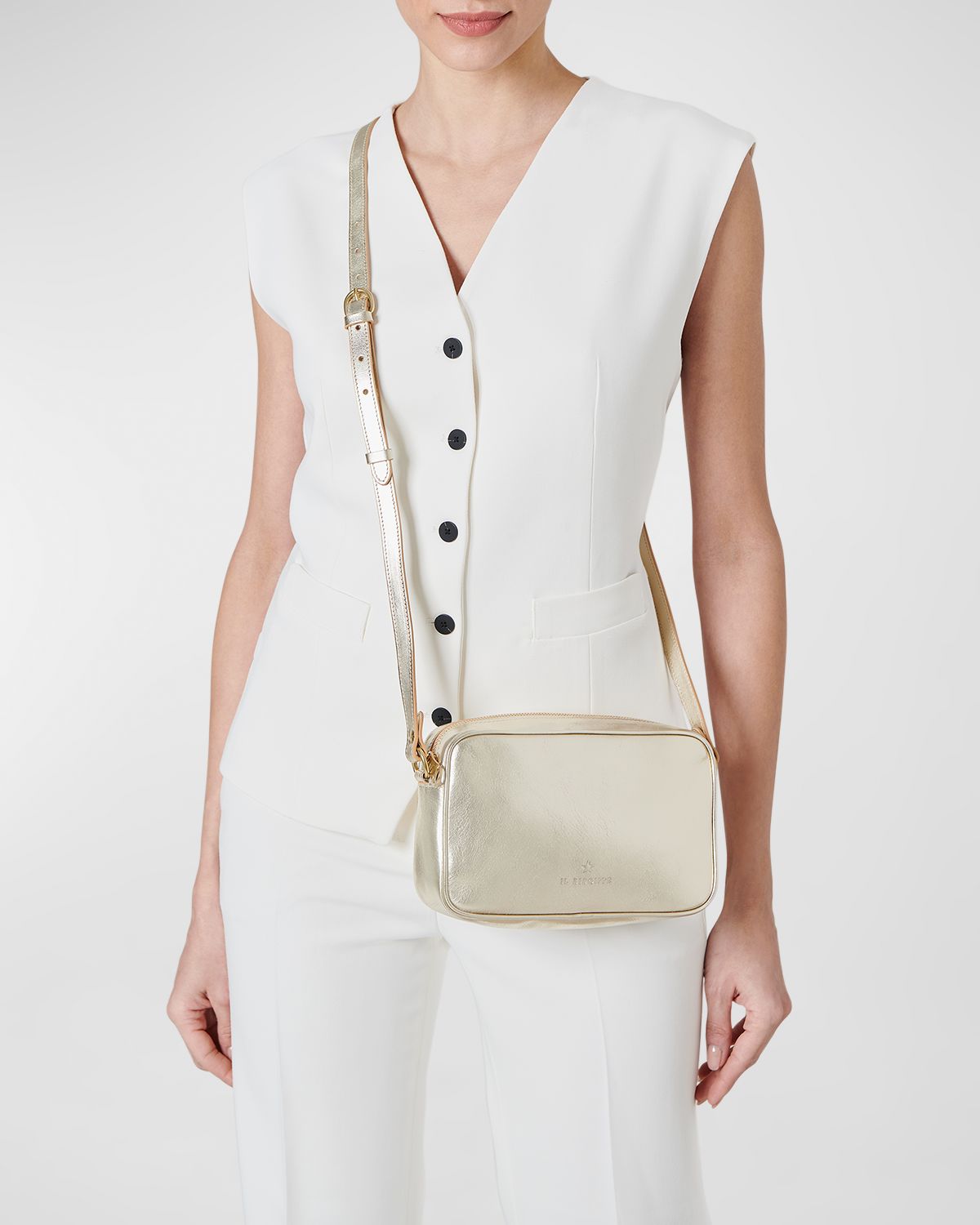 Il Bisonte Oliveta Metallic Vacchetta Leather Crossbody Bag