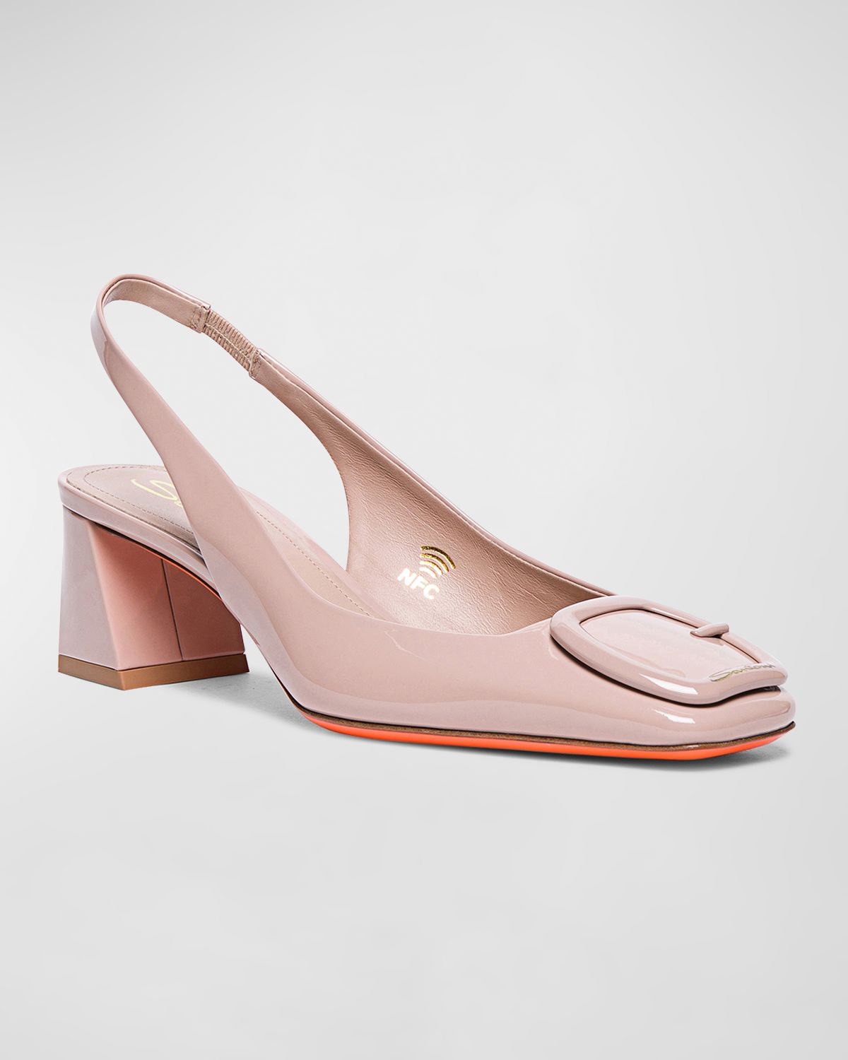 Santoni Lemon Patent Buckle Slingback Pumps