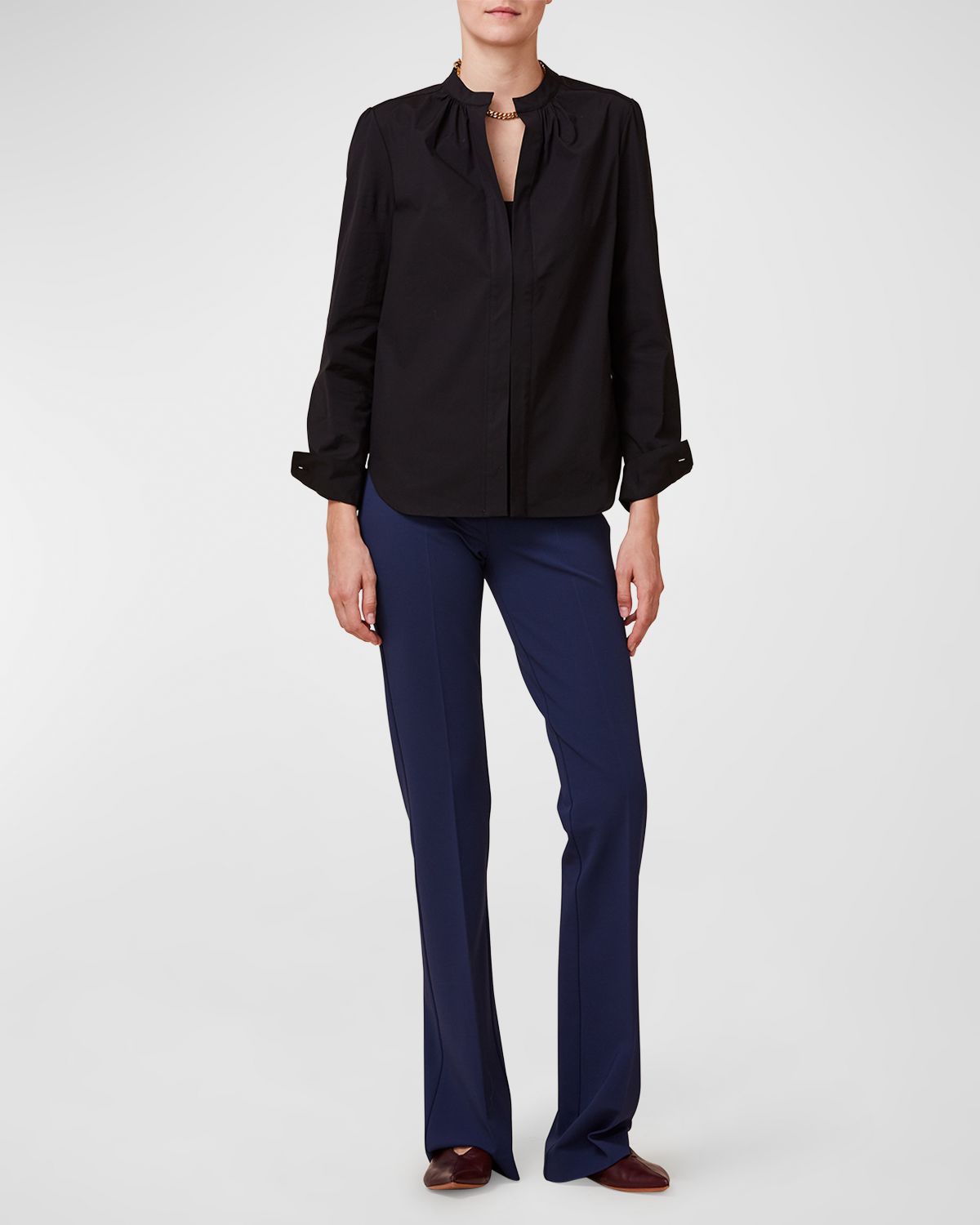 CALLAS Milano Olympia Ruched Long-Sleeve Cotton Blouse