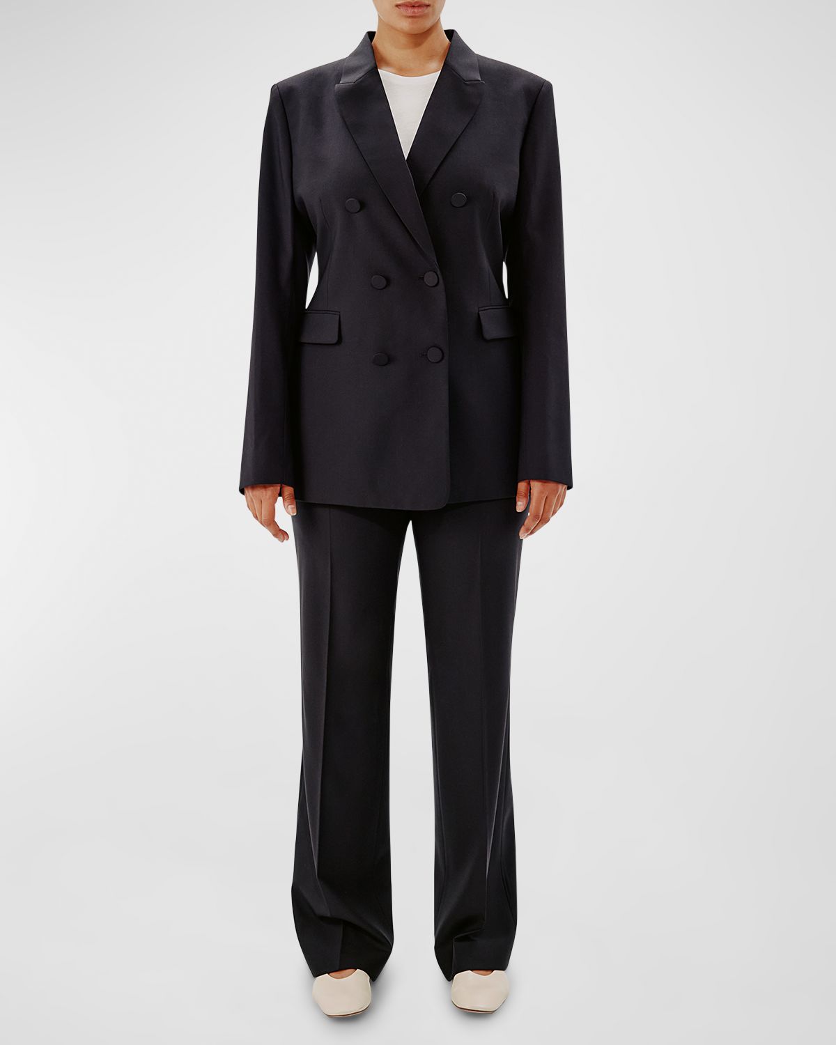 Another Tomorrow Wool Double-Breasted Blazer Jacket