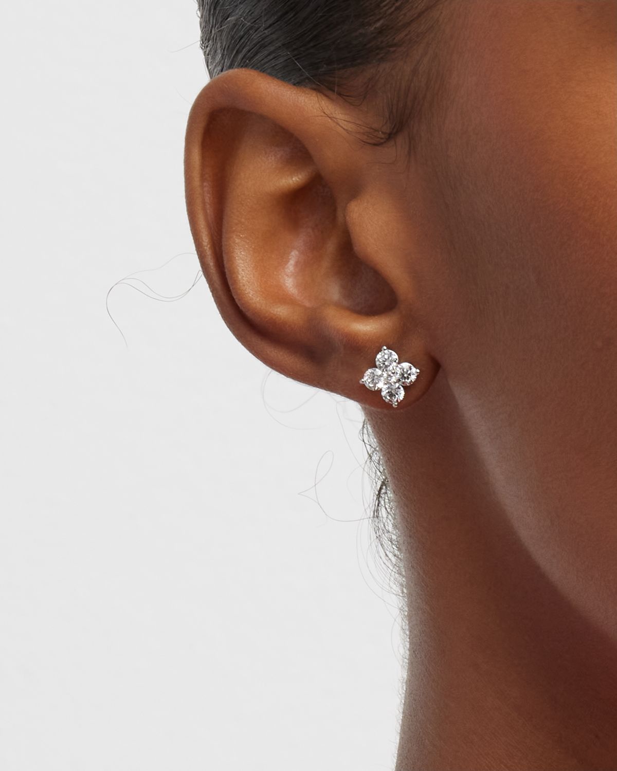 Neiman Marcus Diamonds 18K White Gold Round Diamond Flower Earrings, 1.25tcw, 0.27"W