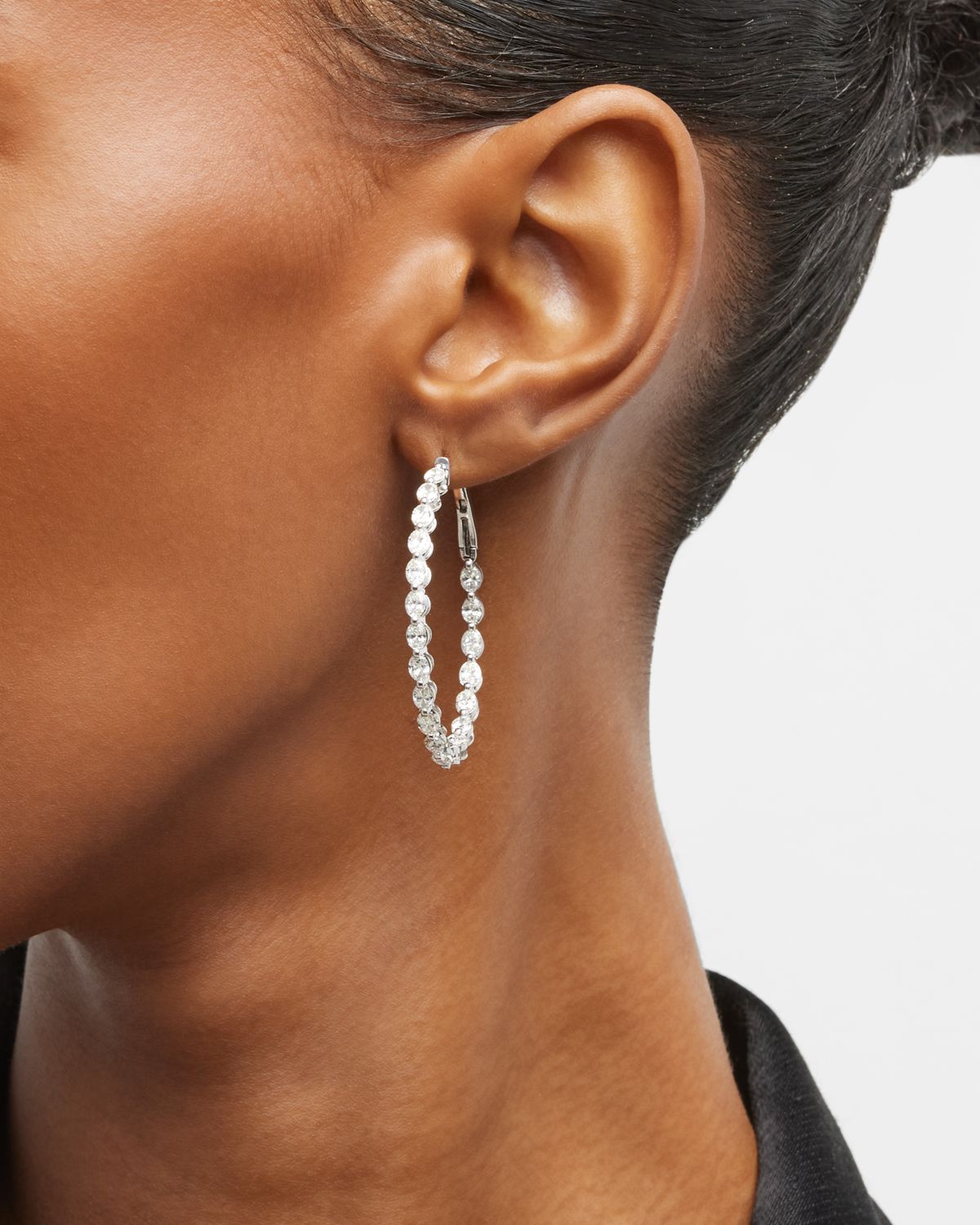 Neiman Marcus Diamonds 18K White Gold Round Diamond Hoop Earrings, 4.4tcw