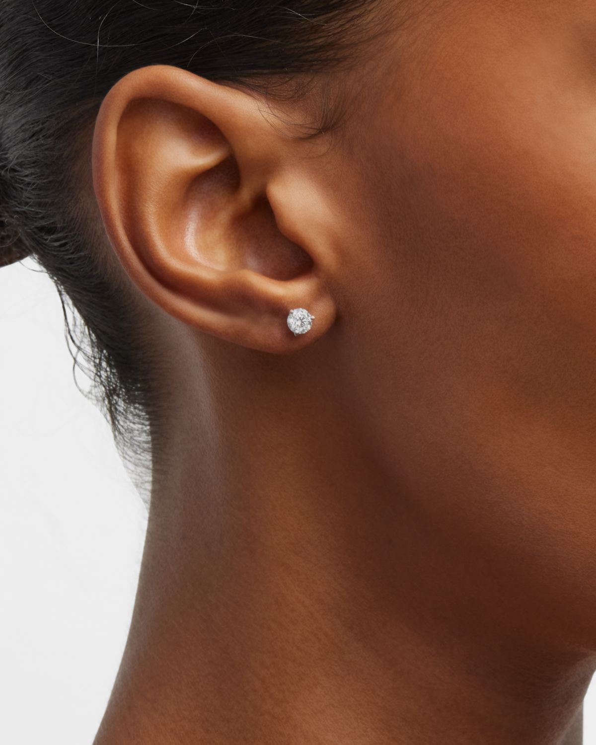 Neiman Marcus Diamonds 18K White Gold 3-Prong Round Diamond Martini Stud Earrings, 0.75tcw,, 0.180"L / 0.18 W