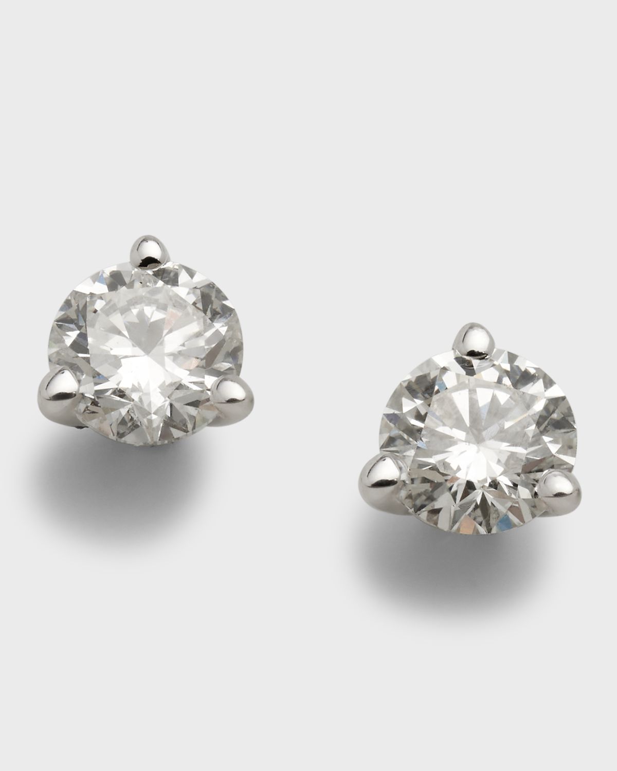 Neiman Marcus Diamonds 18K White Gold 3-Prong Round Diamond Martini Stud Earrings, 0.75tcw,, 0.180"L / 0.18 W