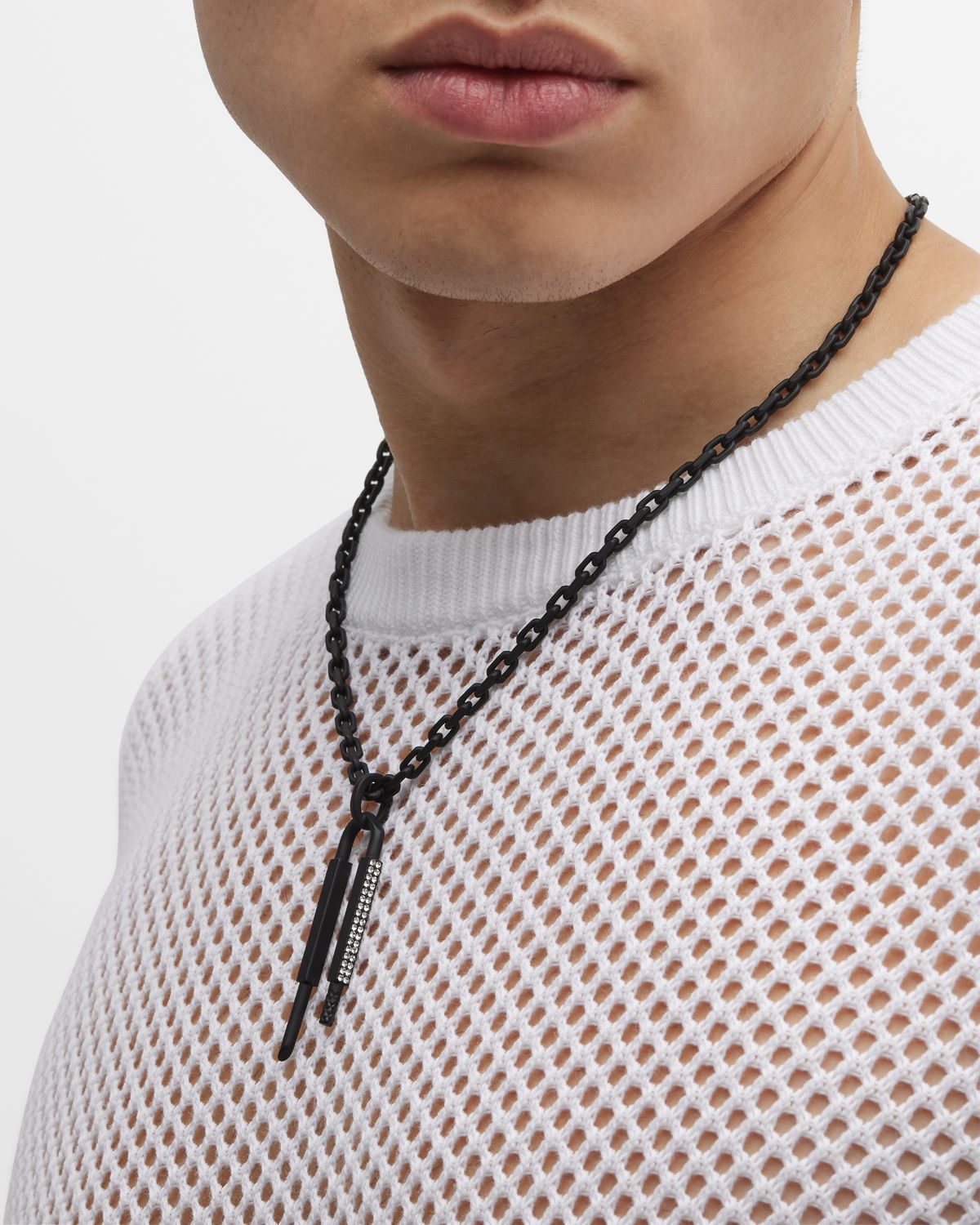 Givenchy Men 's Crystal U Lock Chain Necklace