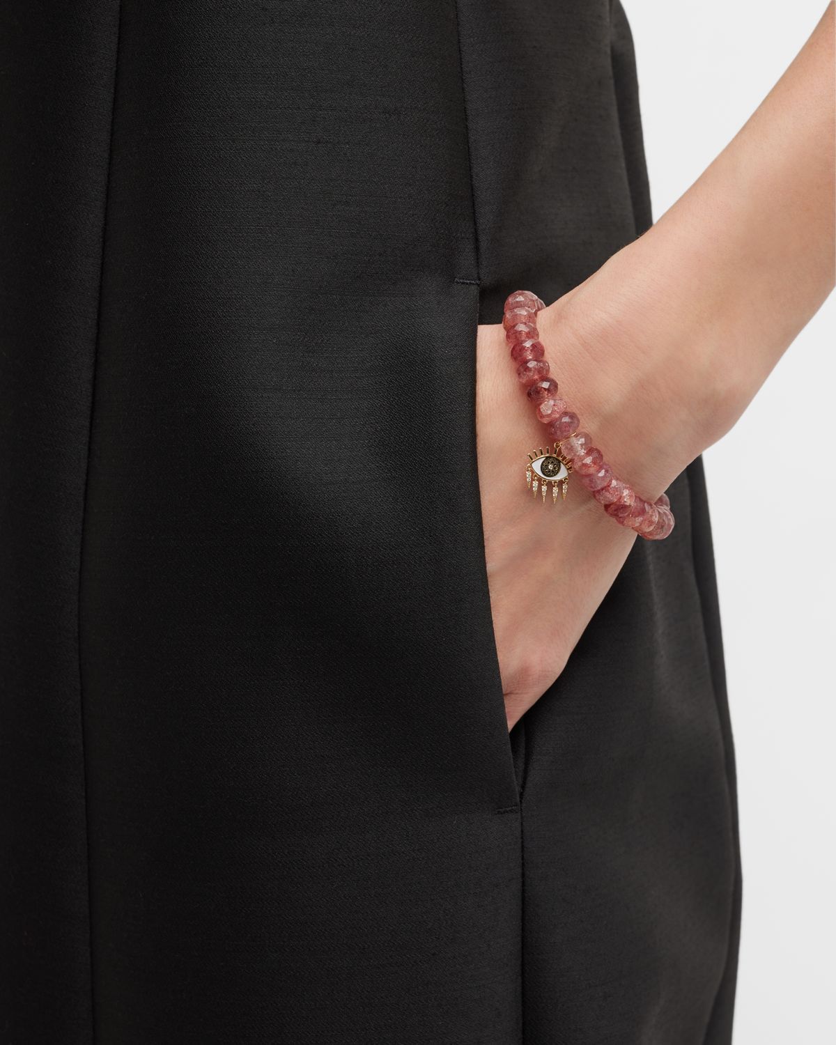 Sydney Evan 8mm Faceted Cherry Quartz Bead Bracelet With Kaleidoscope Eye Charm