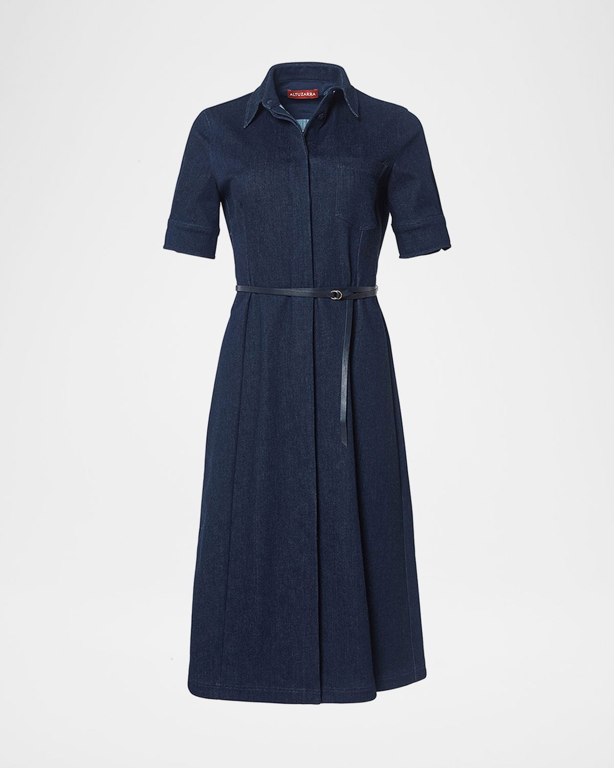 Altuzarra Kieran Denim Leather Belted Midi Dress