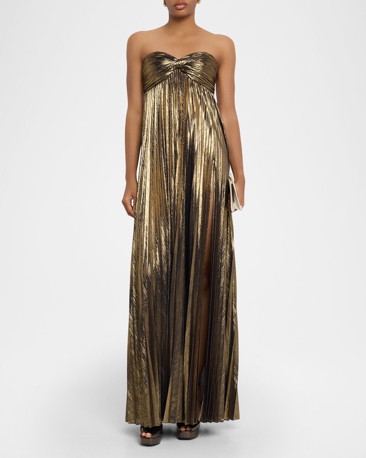 Retrofete Zoa Strapless Lamé Twisted-Bodice Gown