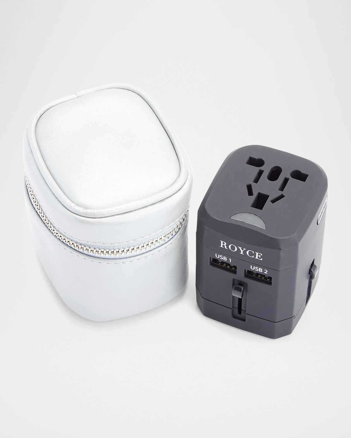 ROYCE New York International Travel Adapter & Monogrammed Leather Case Set