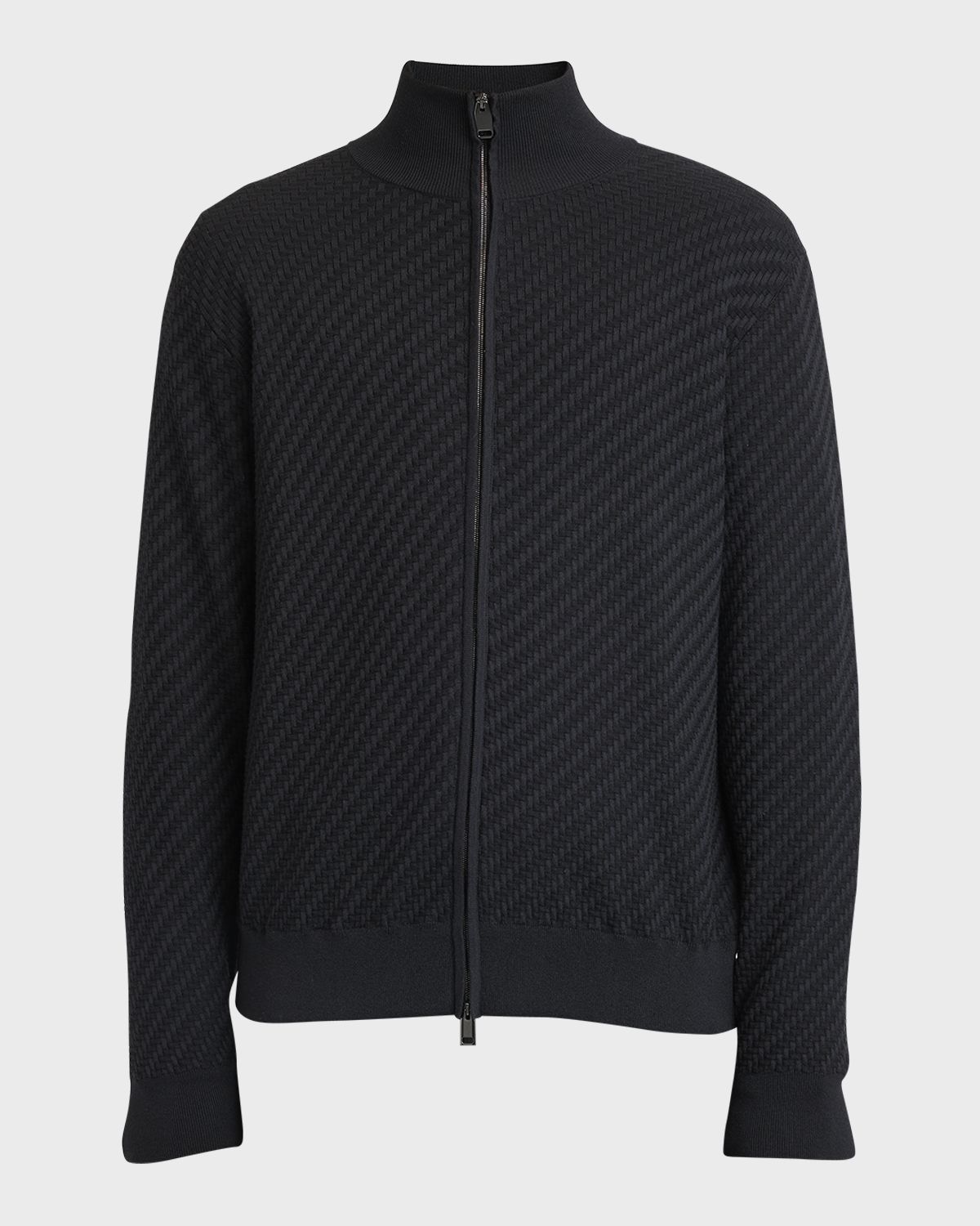 Brioni Men 's Basketweave Stitch Full-Zip Sweater