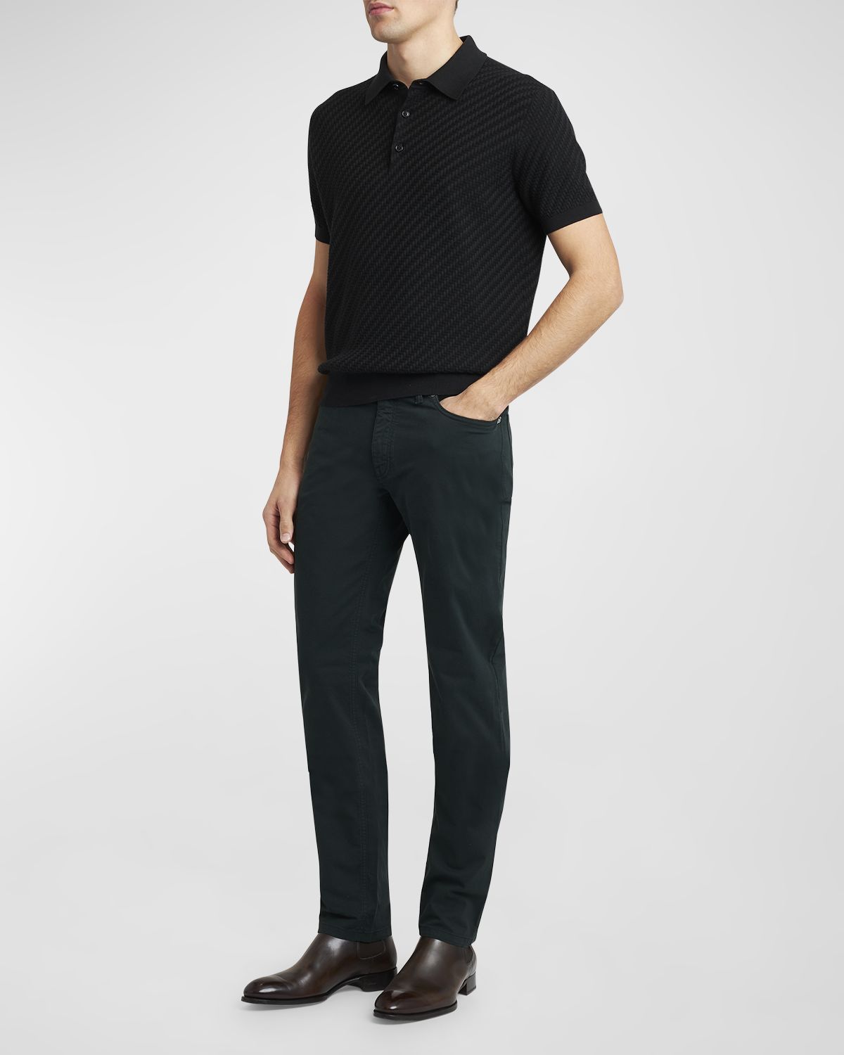 Brioni Men 's Basketweave Stitch Polo Sweater