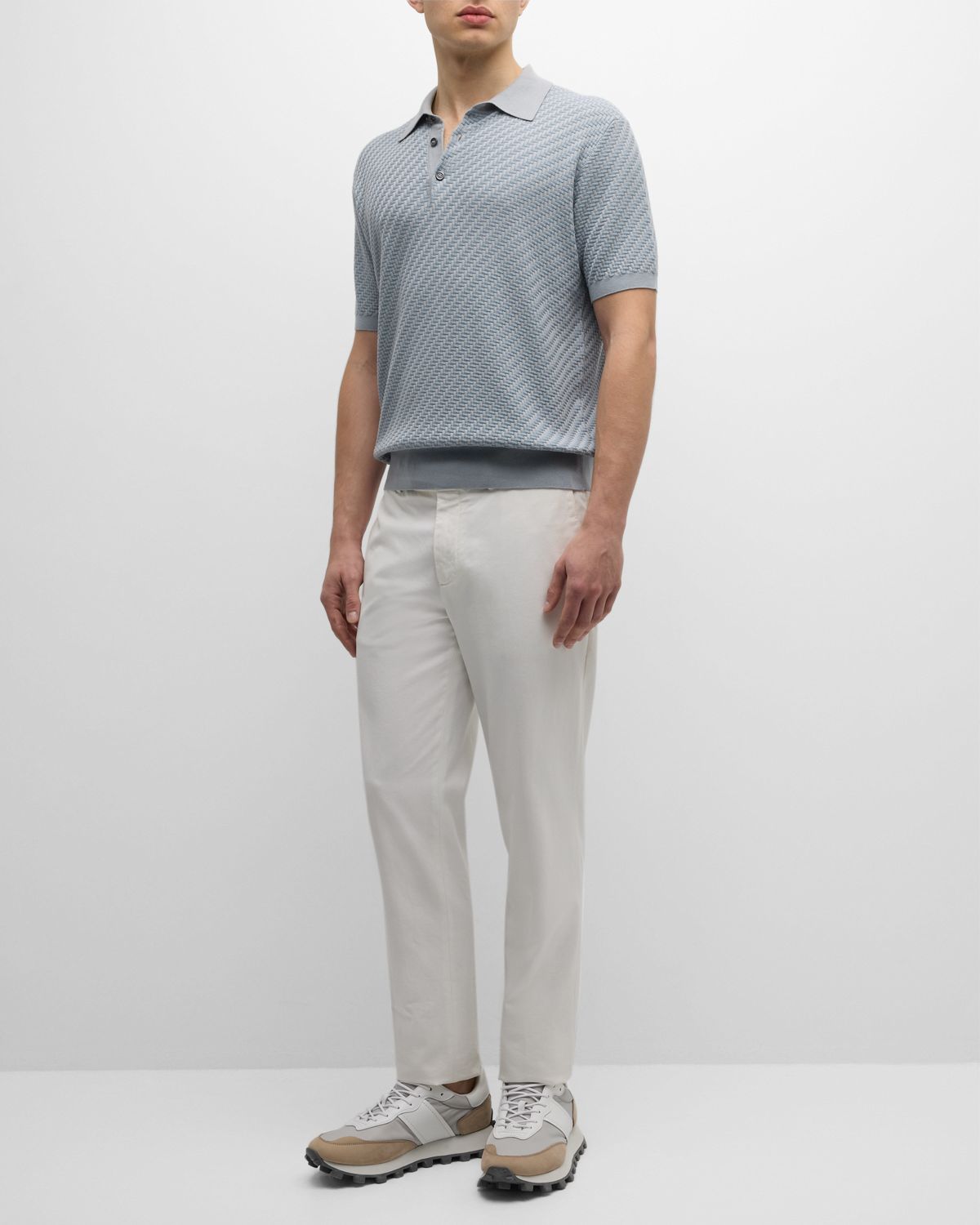 Brioni Men 's Basketweave Stitch Polo Sweater