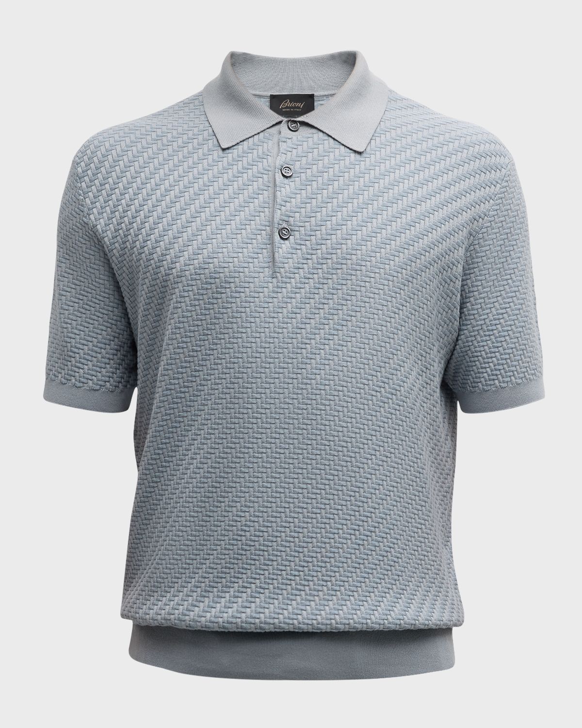 Brioni Men 's Basketweave Stitch Polo Sweater | Thumbnail 9