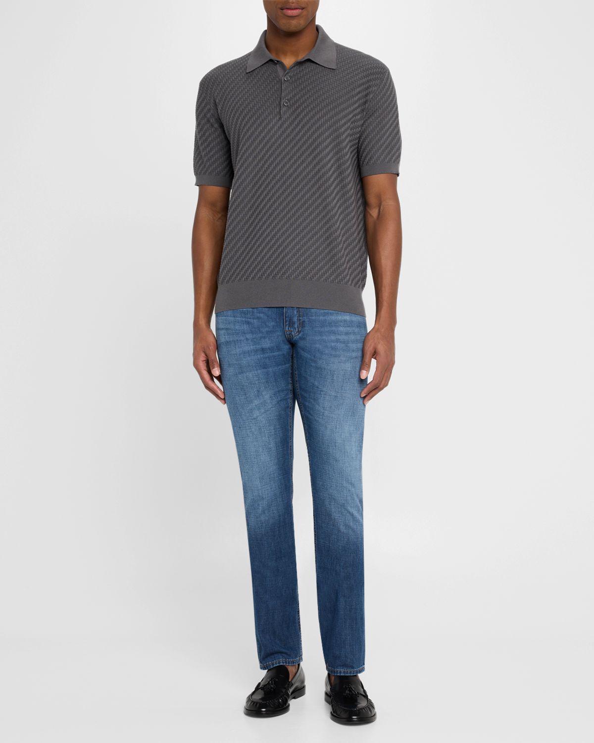 Brioni Men 's Basketweave Stitch Polo Sweater