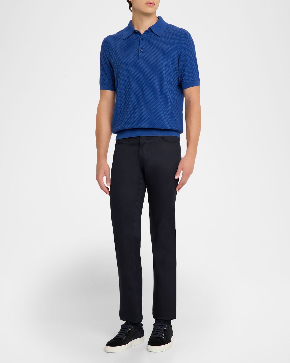 Brioni Men 's Basketweave Stitch Polo Sweater